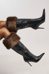 AZALEA WANG DOVE BLACK FUR TOPLINE BOOT