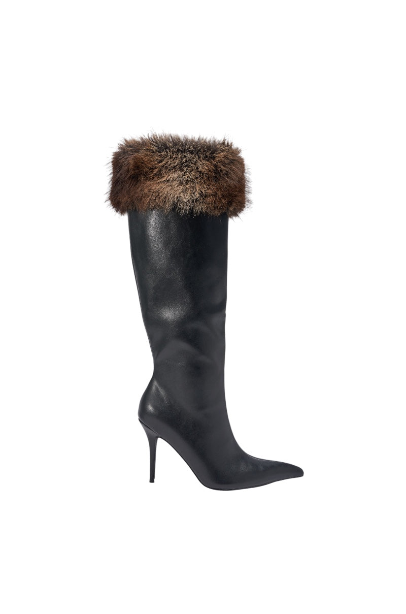 AZALEA WANG DOVE BLACK FUR TOPLINE BOOT