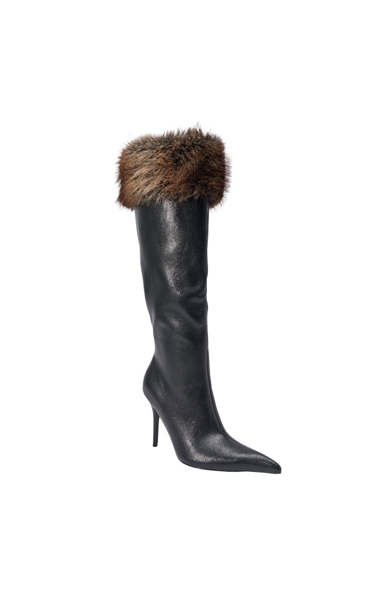 AZALEA WANG DOVE BLACK FUR TOPLINE BOOT