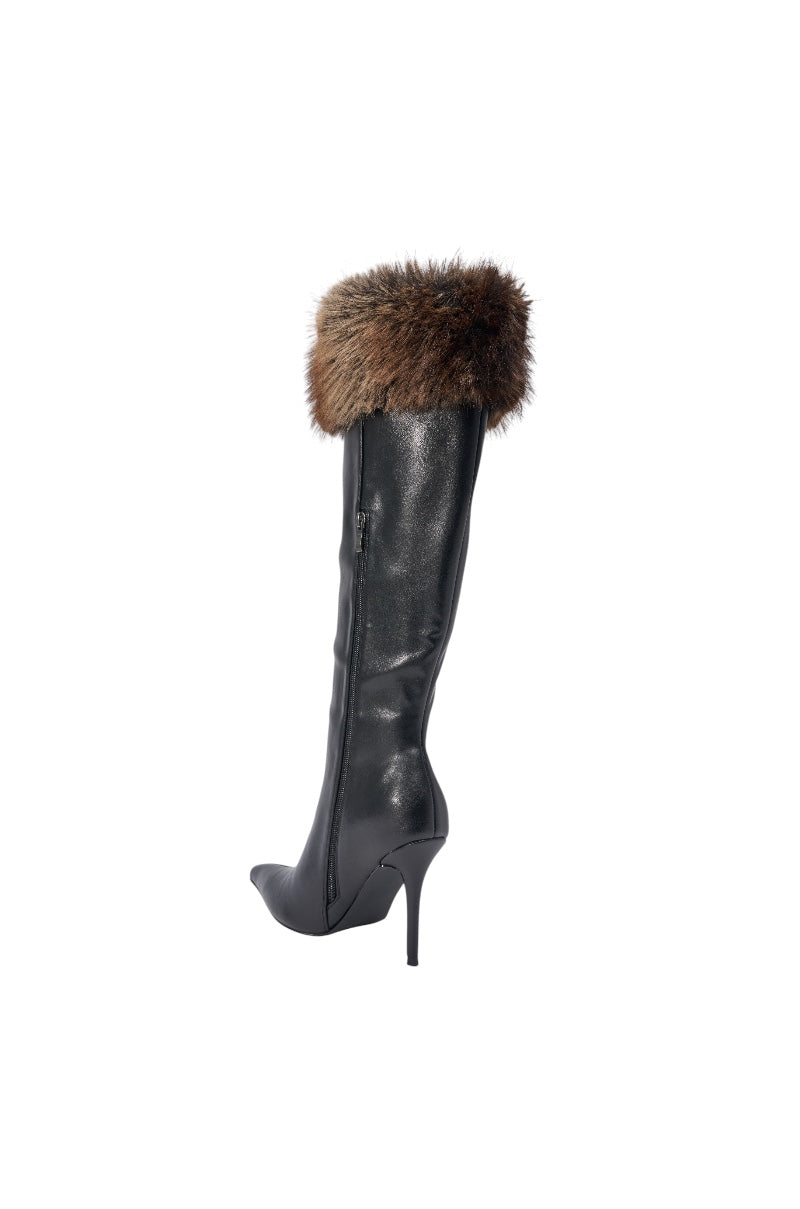 AZALEA WANG DOVE BLACK FUR TOPLINE BOOT