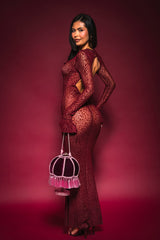 MY GOOD SIDE LEOPARD MESH MAXI DRESS IN BURGUNDY
