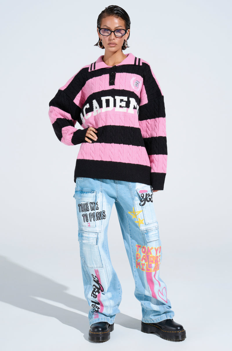 FIRST CLASS TICKET GRAPHIC CARGO RELAXED LEG JEANS