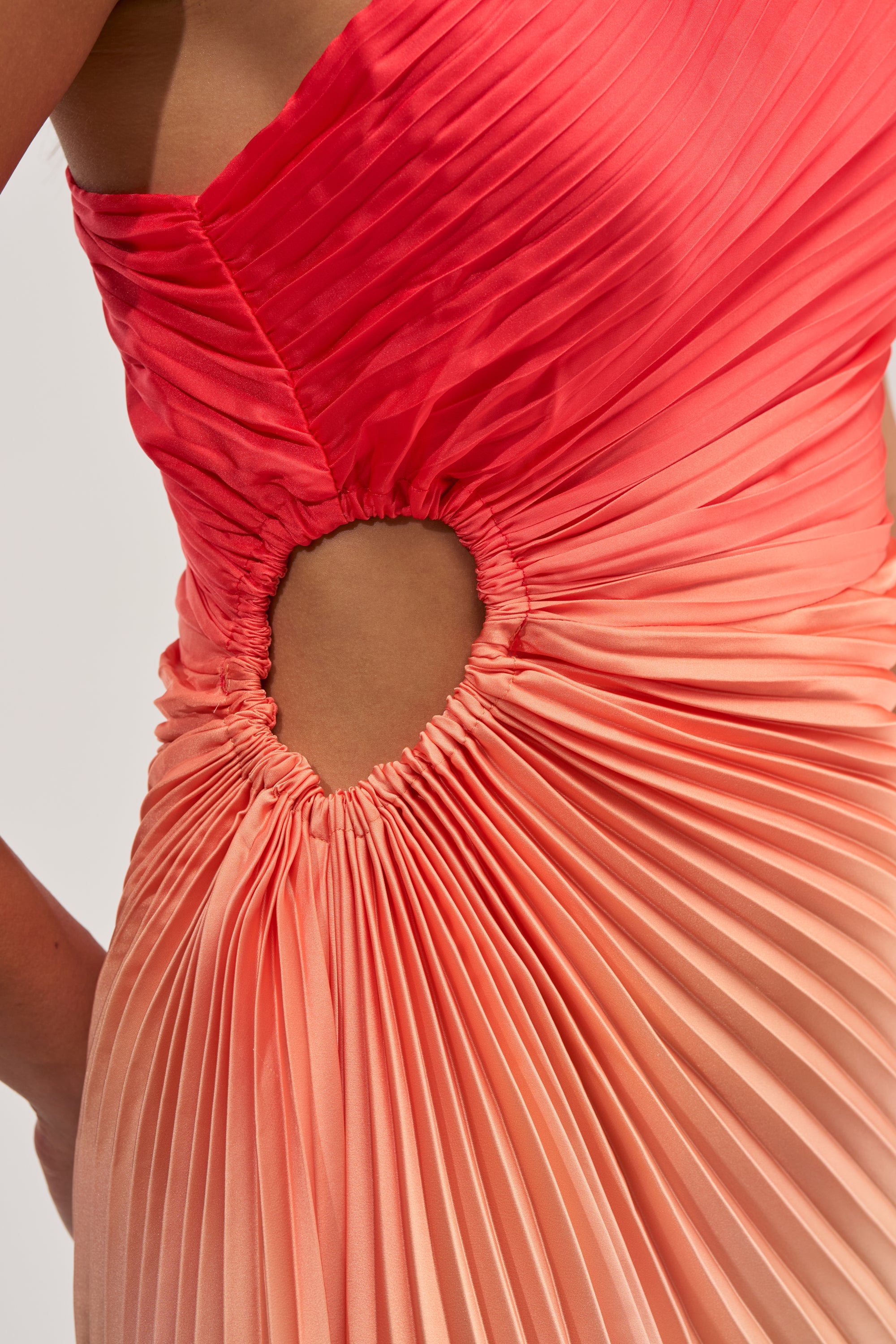 WILD CARD ONE SHOULDER OMBRE MIDI DRESS IN PINK