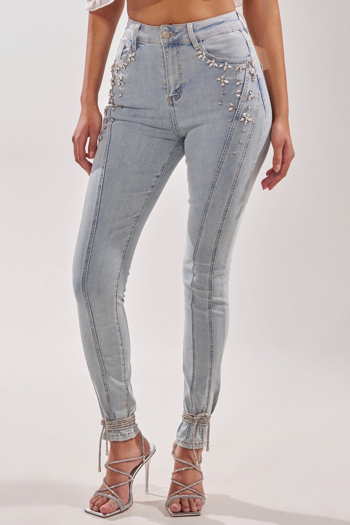 FLEX FIT SKINNY DENIM PANTS WITH RHINESTONES
