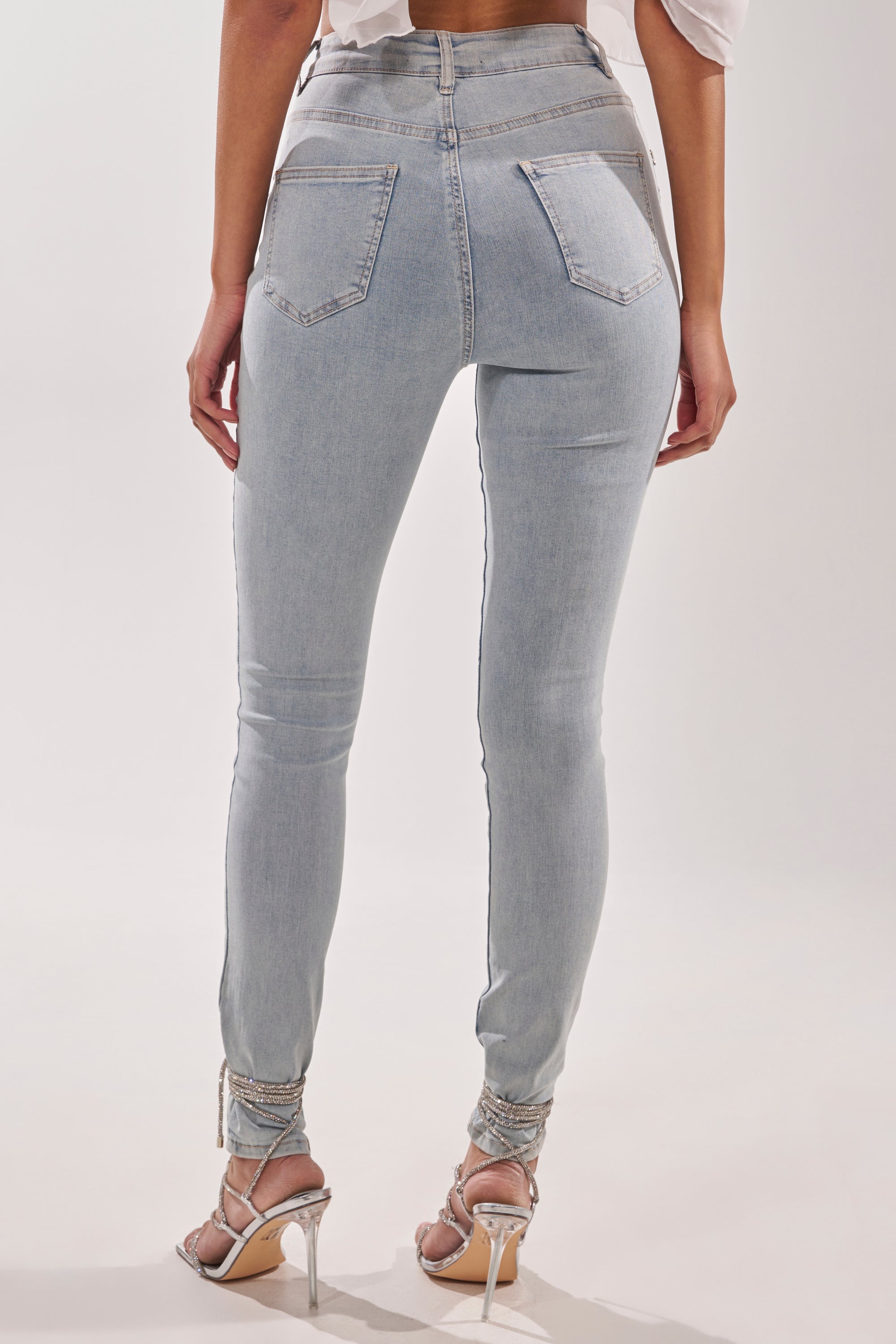 FLEX FIT SKINNY DENIM PANTS WITH RHINESTONES