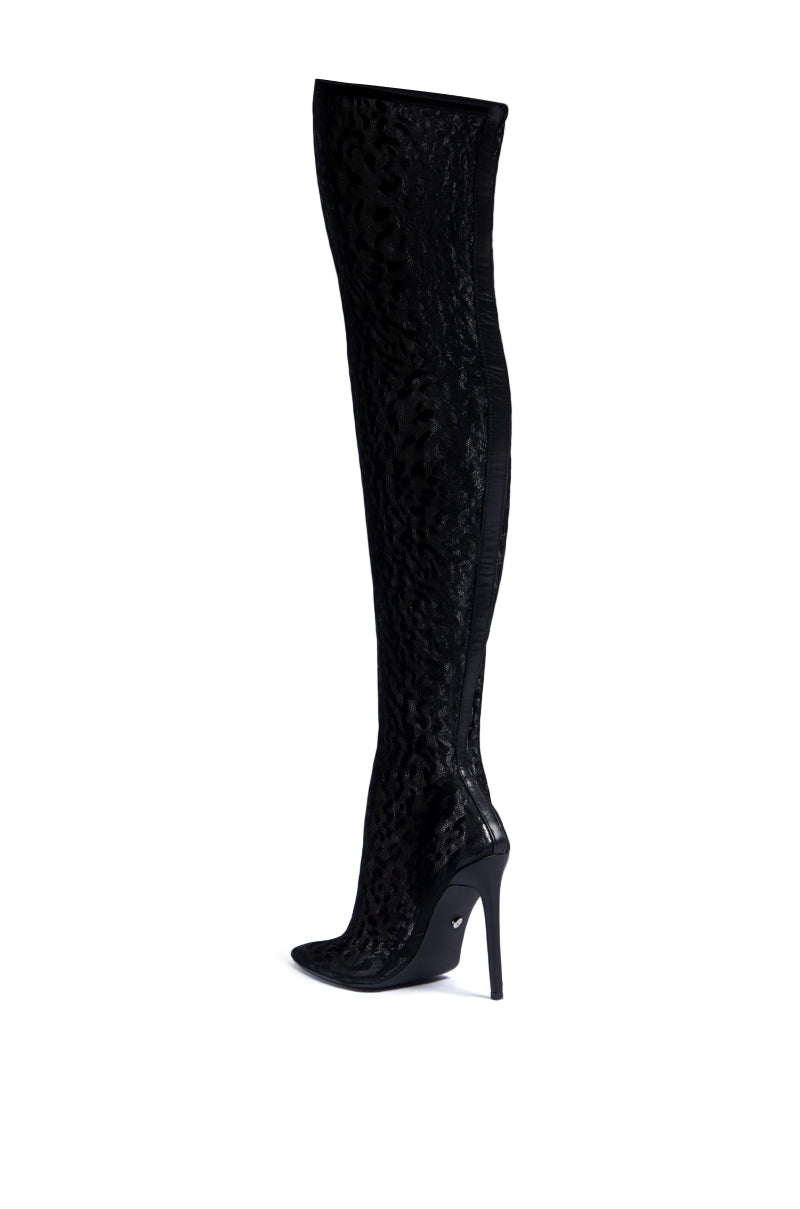 AZALEA WANG NEW FREYJA BLACK LEOPARD LACE STILETTO THIGH HIGH