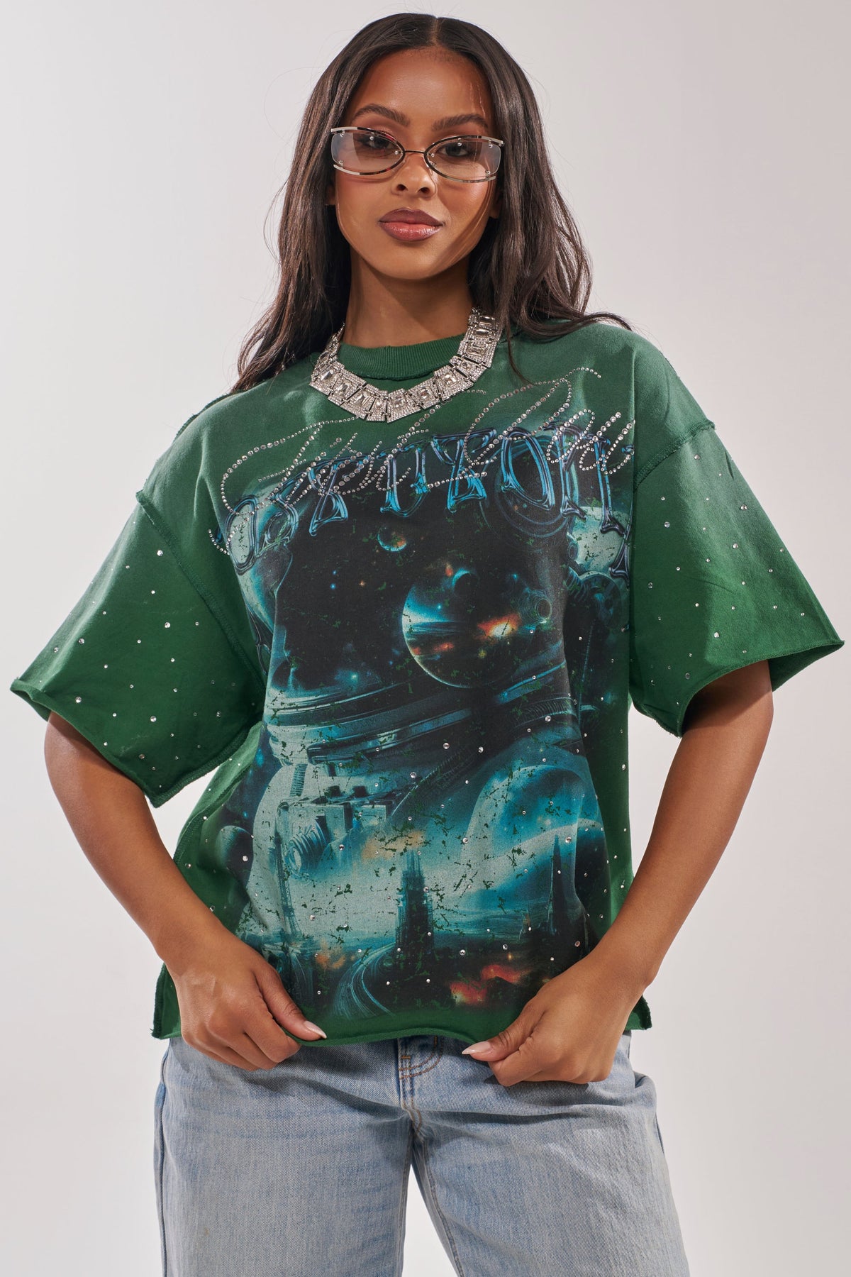 FIRST ROW INTERSTELLAR RHINESTONE FRENCH TERRY TEE