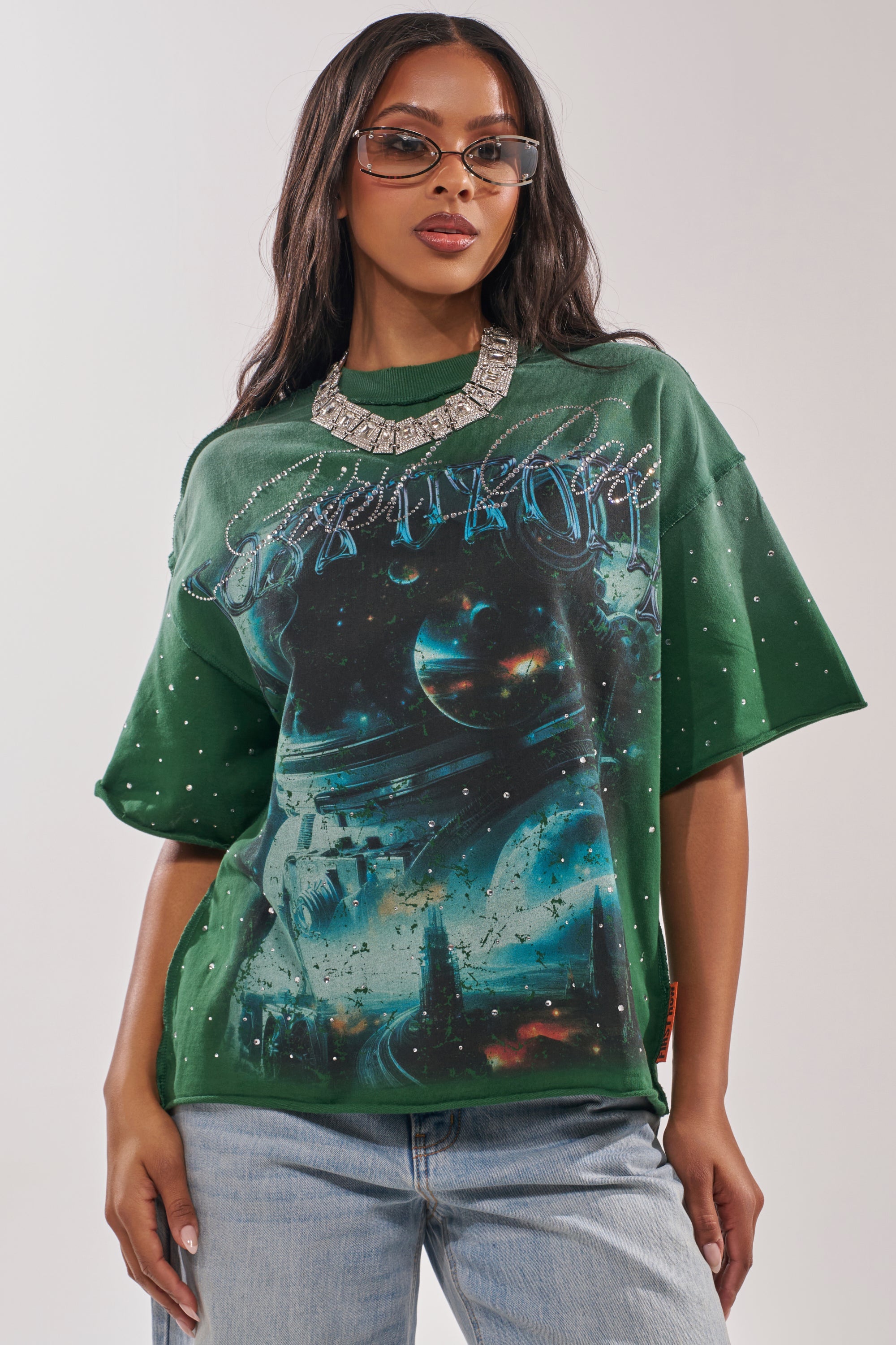 FIRST ROW INTERSTELLAR RHINESTONE FRENCH TERRY TEE