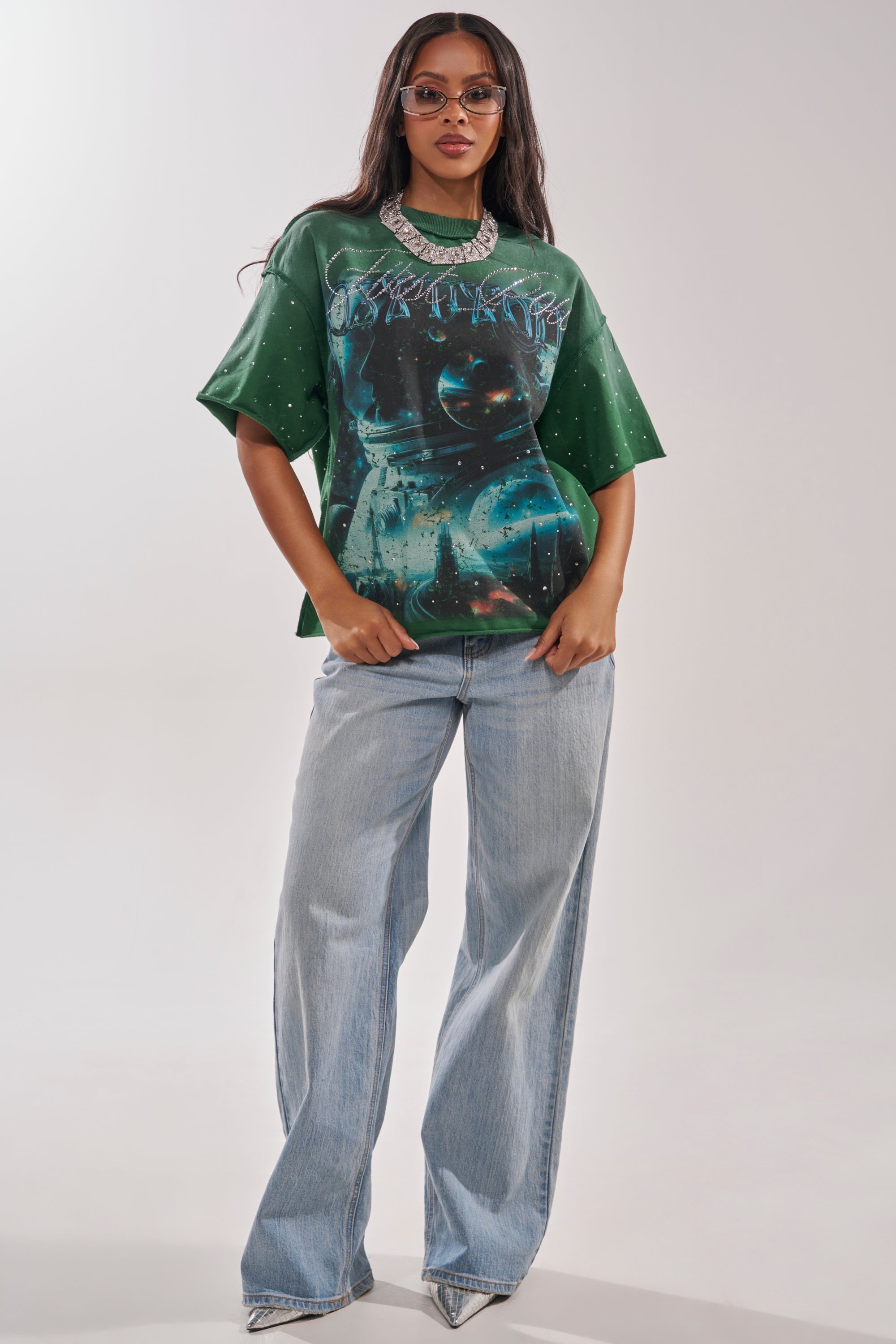 FIRST ROW INTERSTELLAR RHINESTONE FRENCH TERRY TEE