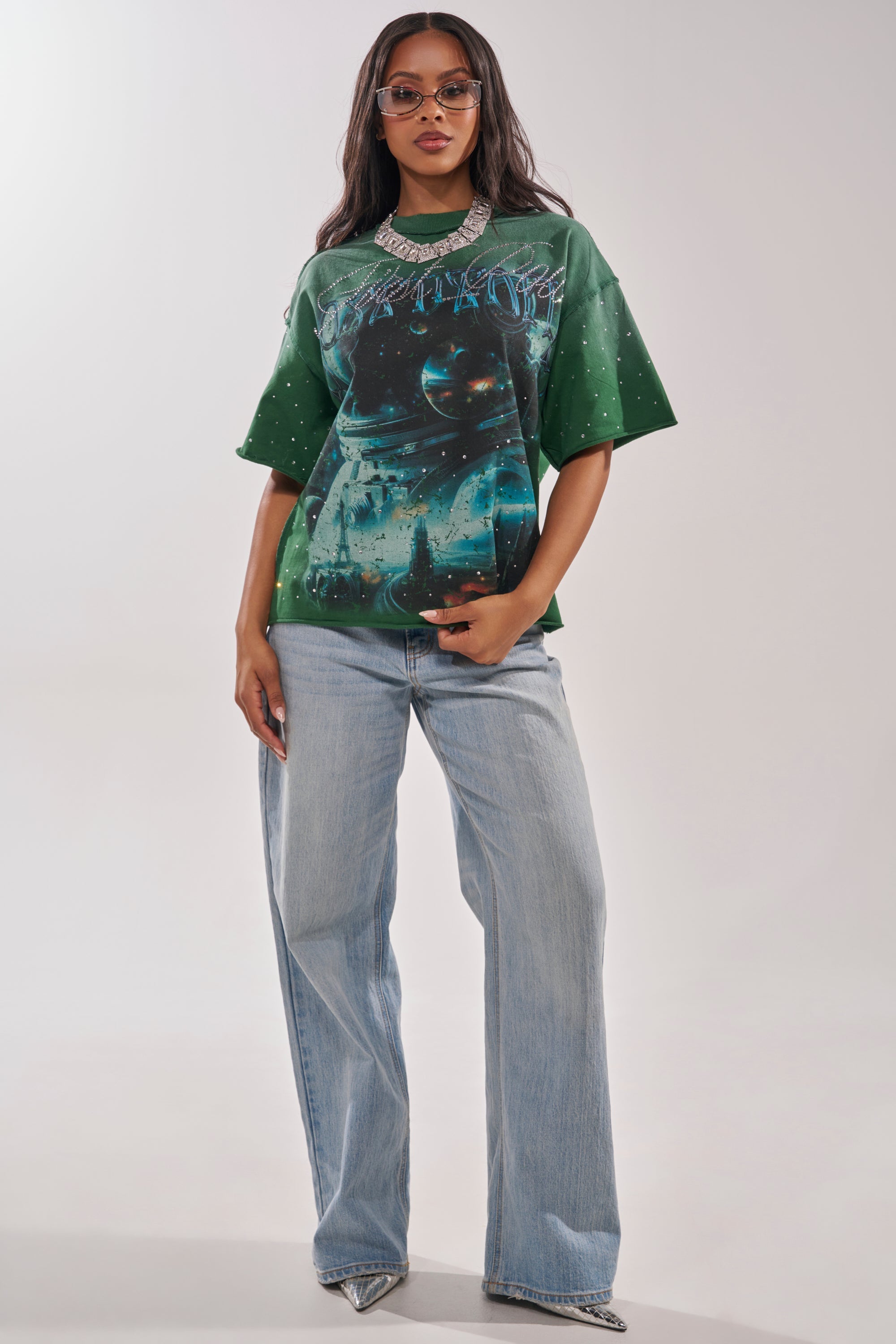 FIRST ROW INTERSTELLAR RHINESTONE FRENCH TERRY TEE