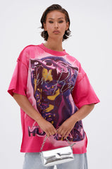 FIRST ROW POST HUMAN OVERSIZED GRAPHIC TEE IN PINK