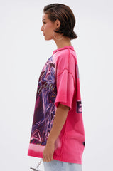 FIRST ROW POST HUMAN OVERSIZED GRAPHIC TEE IN PINK