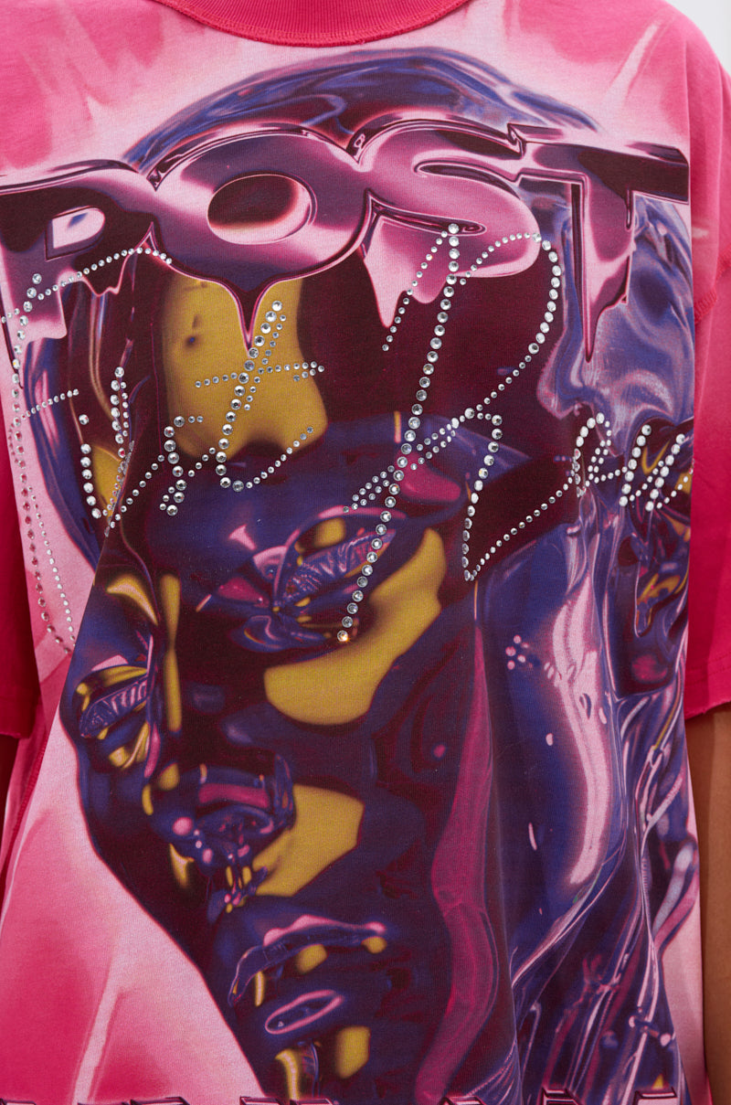 FIRST ROW POST HUMAN OVERSIZED GRAPHIC TEE IN PINK