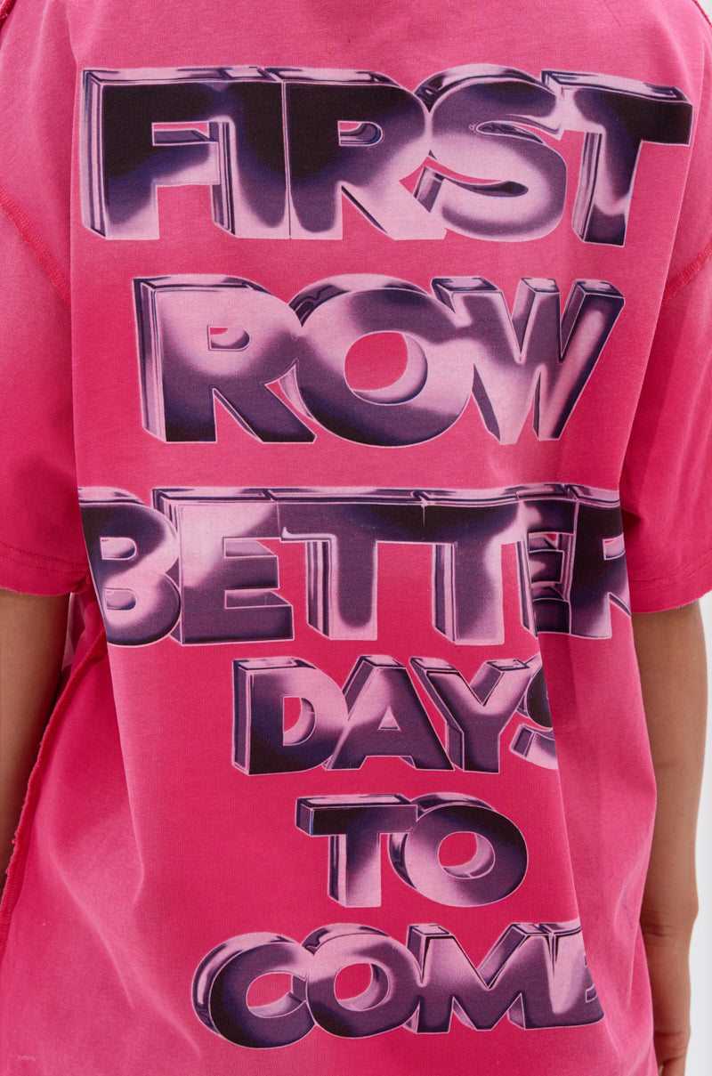 FIRST ROW POST HUMAN OVERSIZED GRAPHIC TEE IN PINK