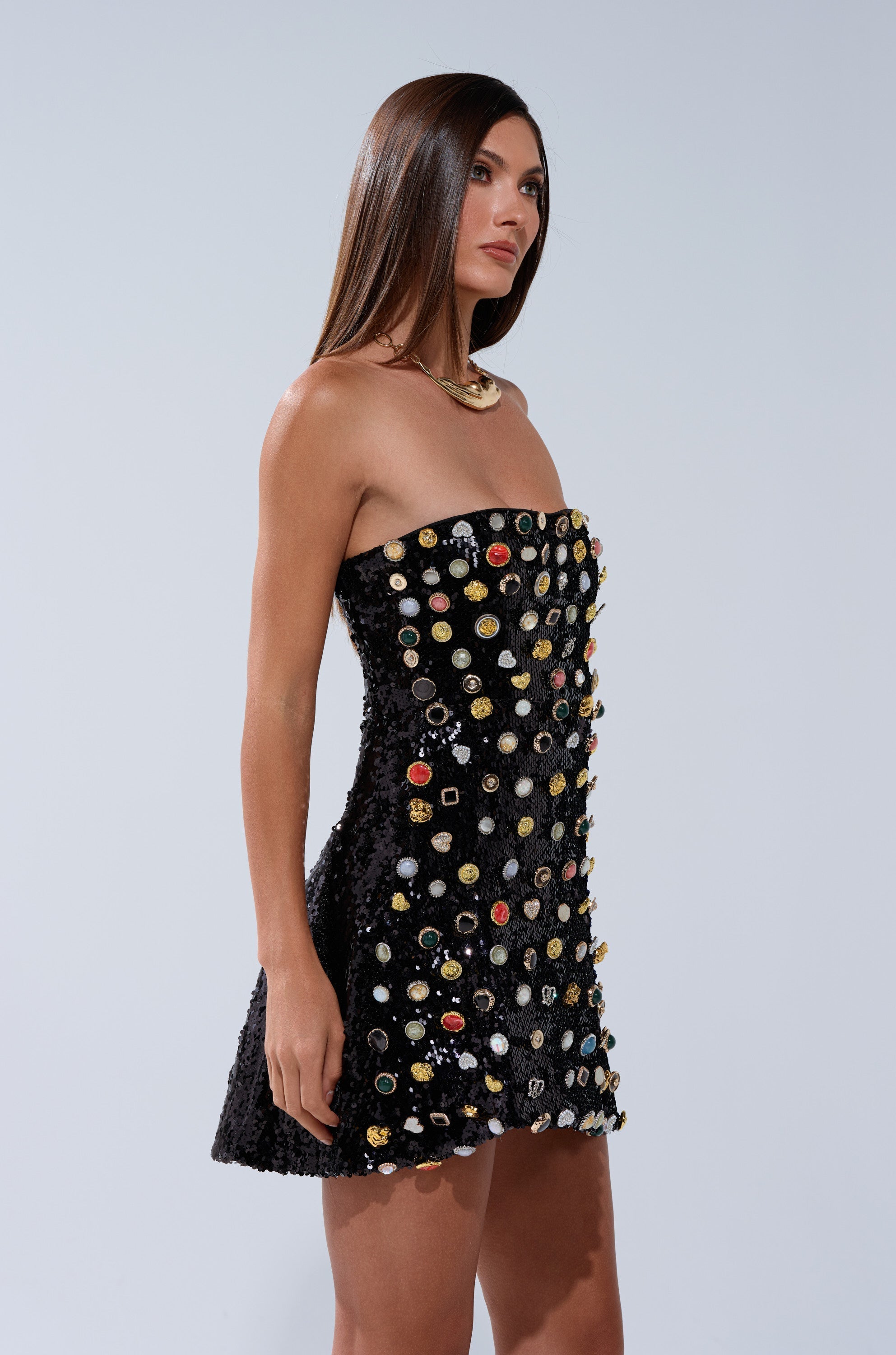 NEVER NONCHALANT BUTTON MINI DRESS
