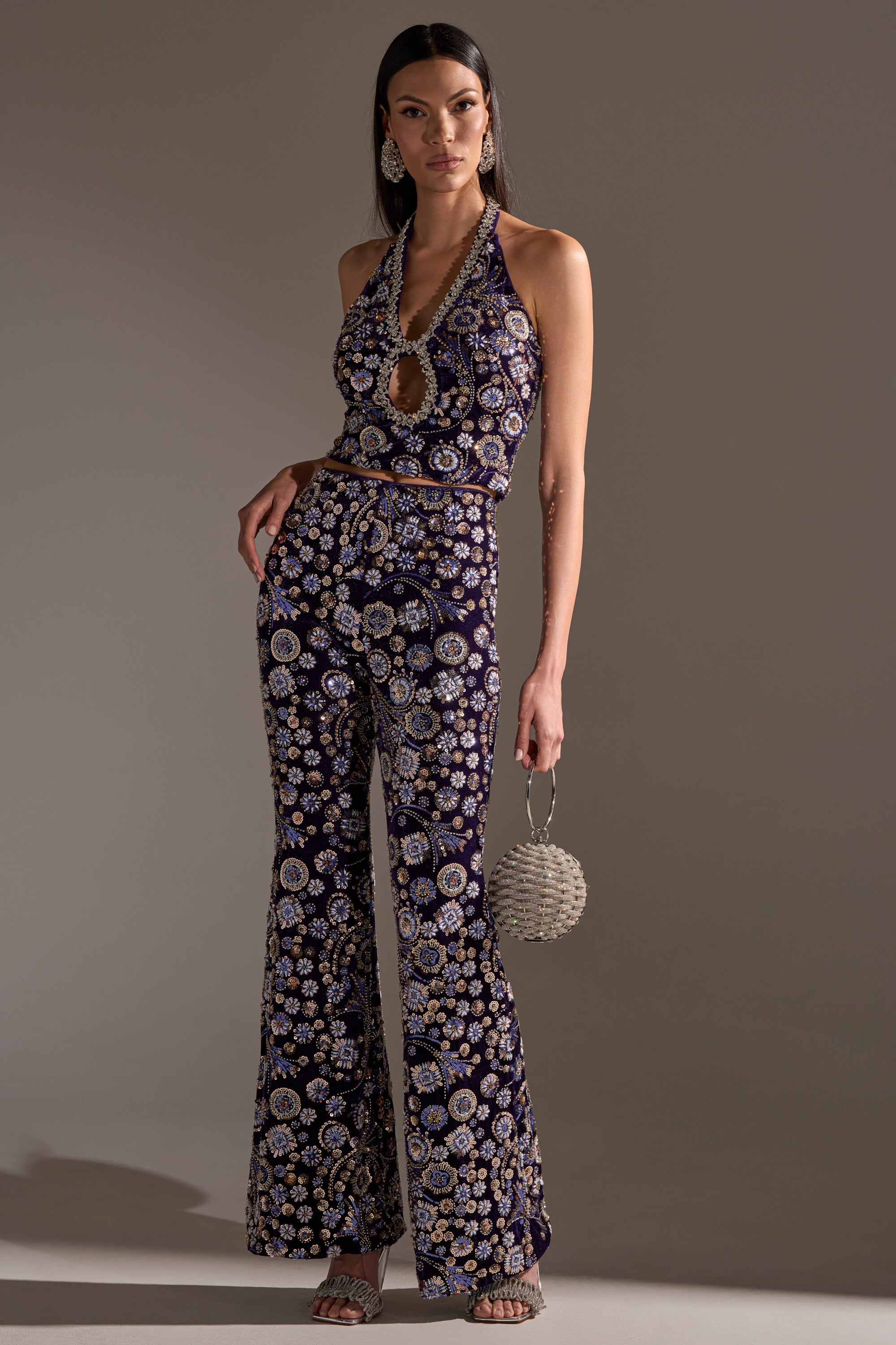 QUEEN OF EVERYTHING RHINESTONE HALTER BLOUSE