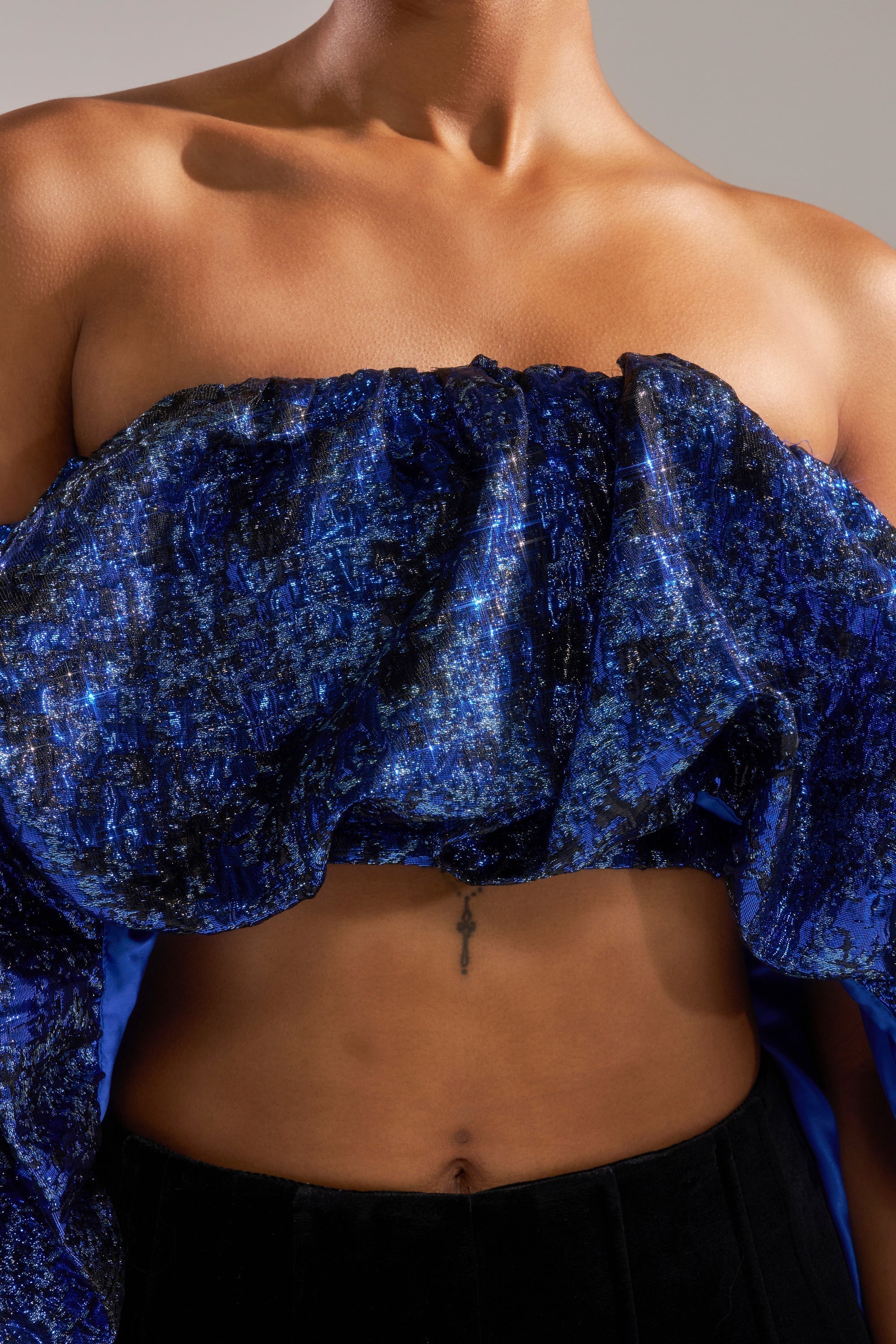 MELANI OFF THE SHOULDER HI-LOW BROCADE BLOUSE
