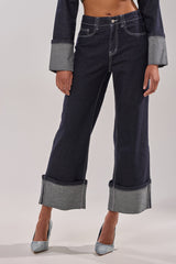 DON'T TALK TO ME WIDE LEG DENIM JEANS