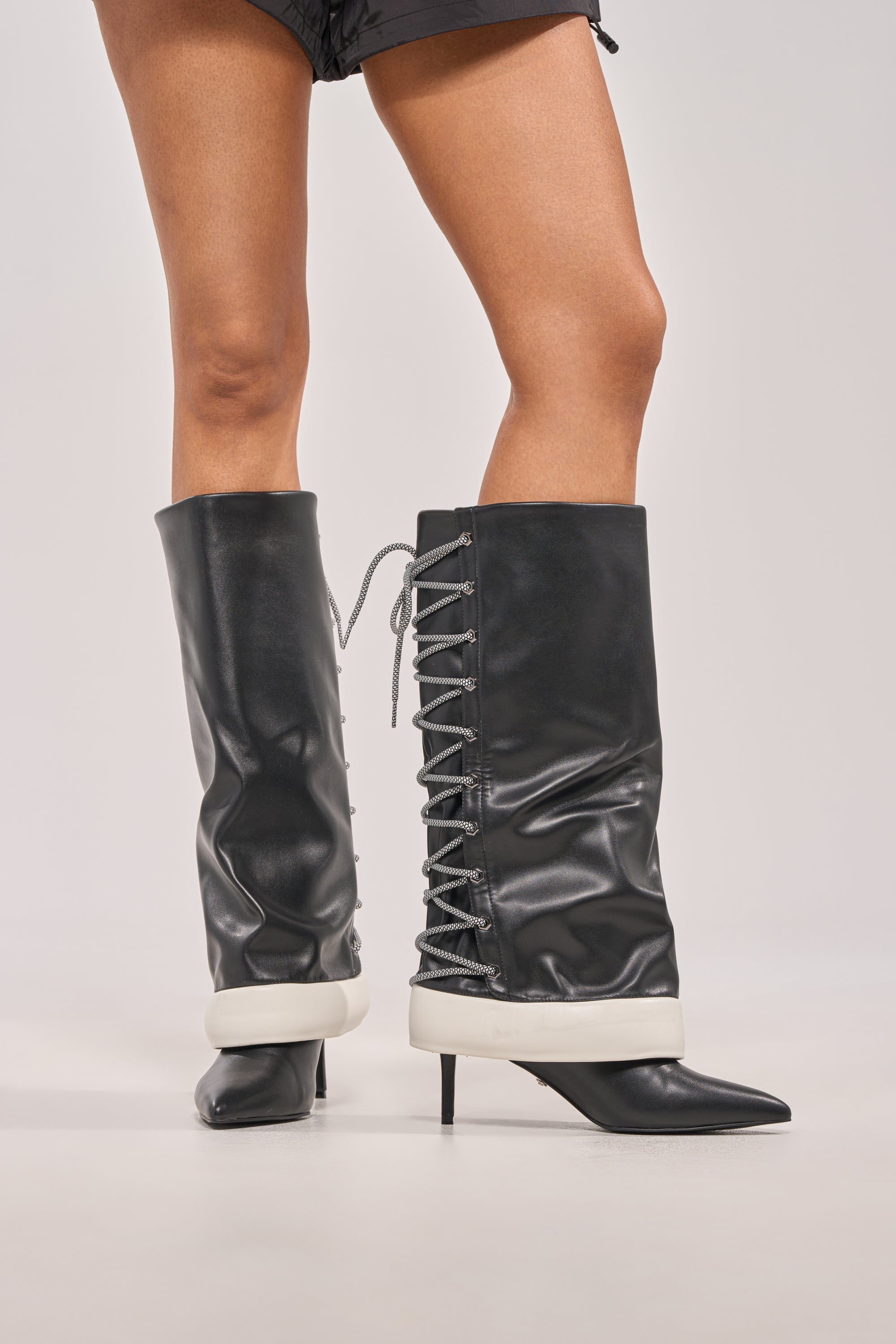 AKIRA GOLD HALOED BLACK LACE UP BACK BOOTIE