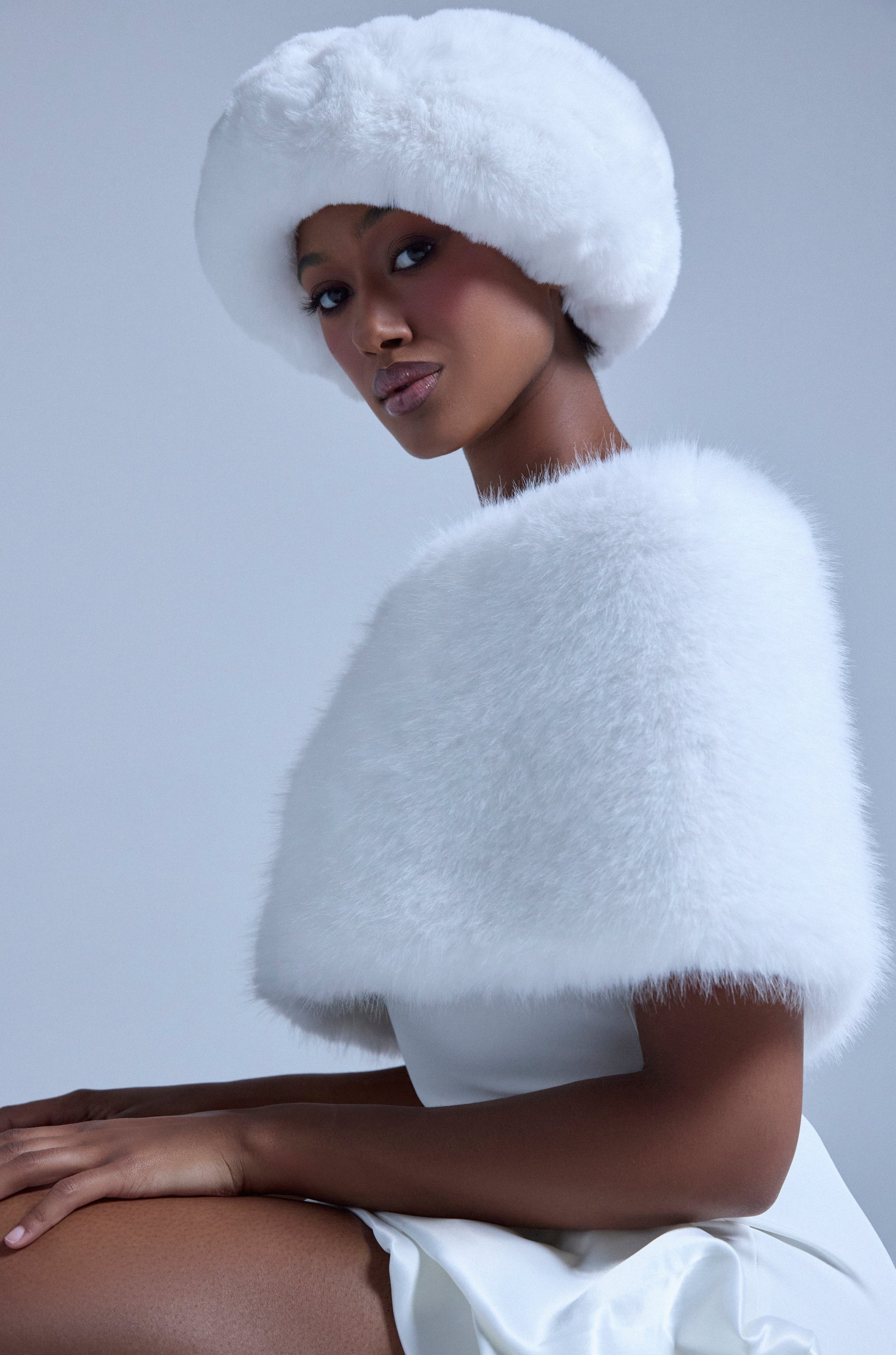 LUXE JENNY FAUX FUR HEADBAND IN WHITE
