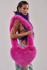 LANA FAUX FUR HEART BAG IN PINK