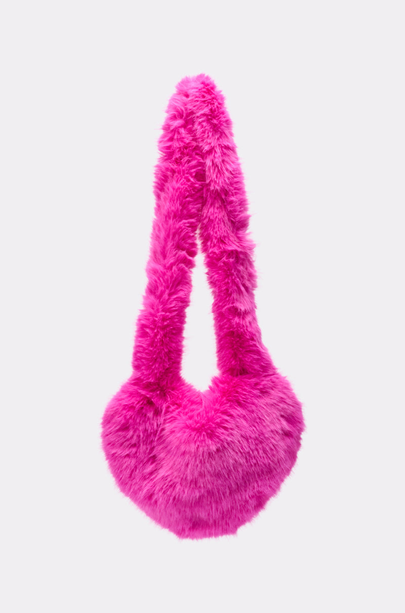 LANA FAUX FUR HEART BAG IN PINK