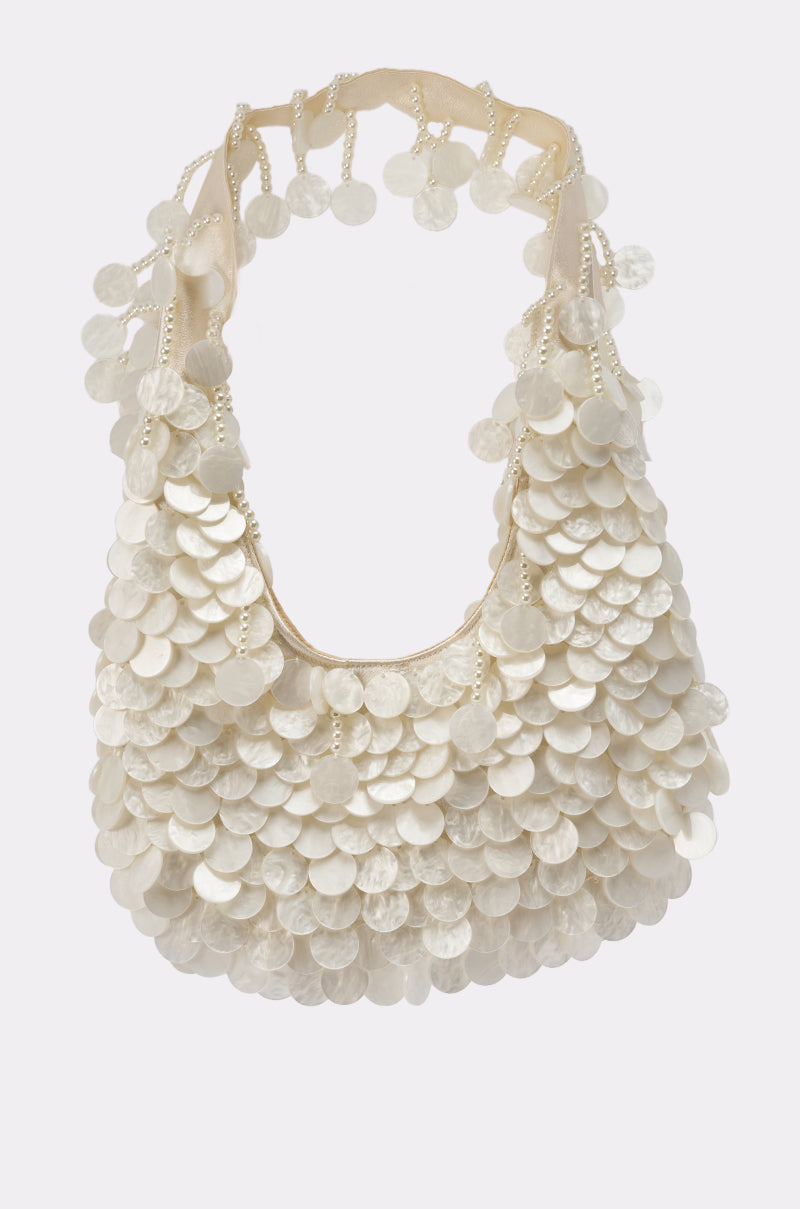 NO WORDS BEADED BAG IN WHITE