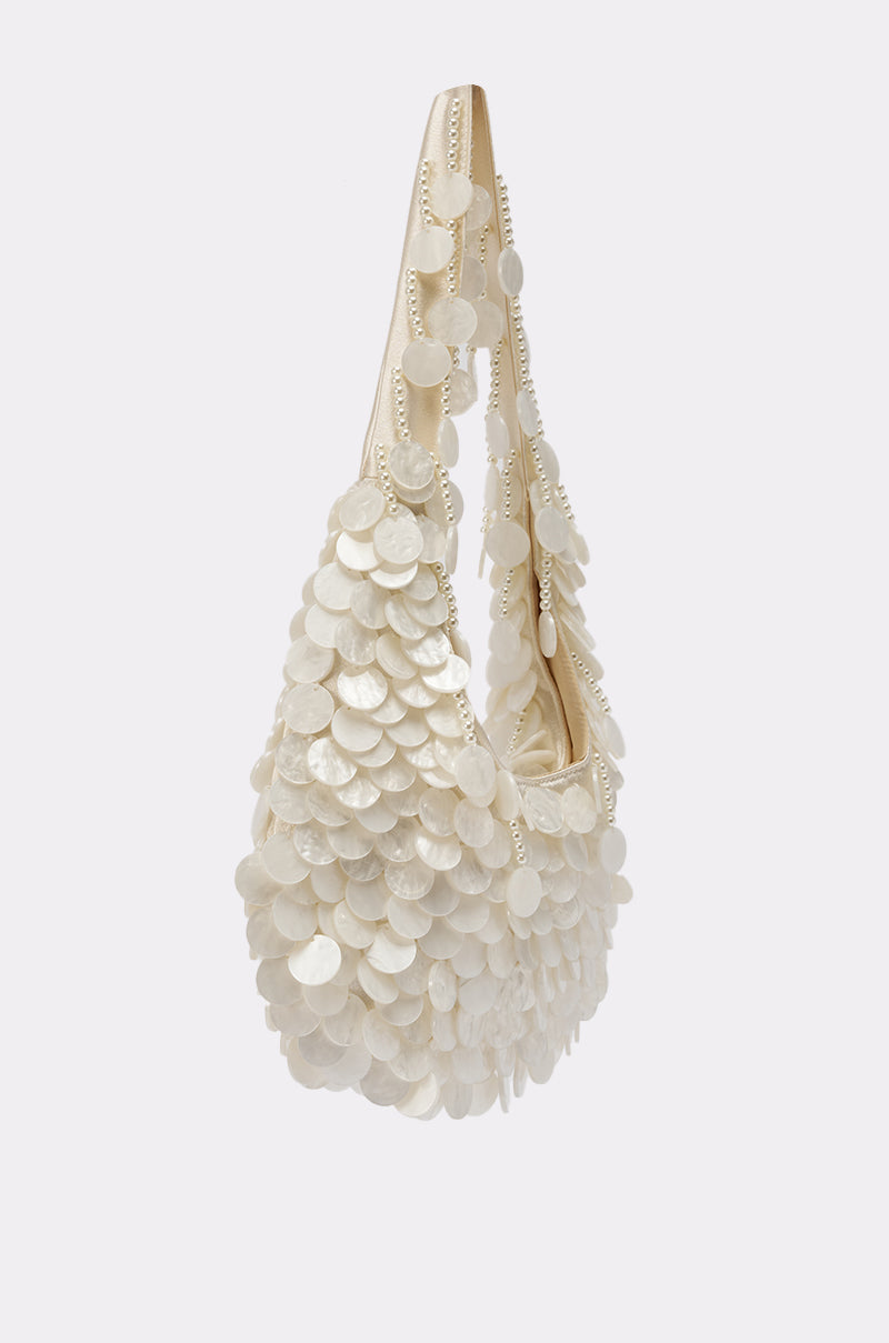 NO WORDS BEADED BAG IN WHITE
