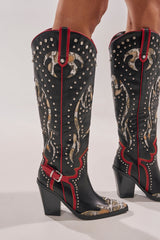 AZALEA WANG HYPERION BLACK MULTI COLOR WESTERN STUD BOOT
