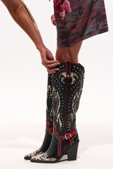 AZALEA WANG HYPERION BLACK MULTI COLOR WESTERN STUD BOOT