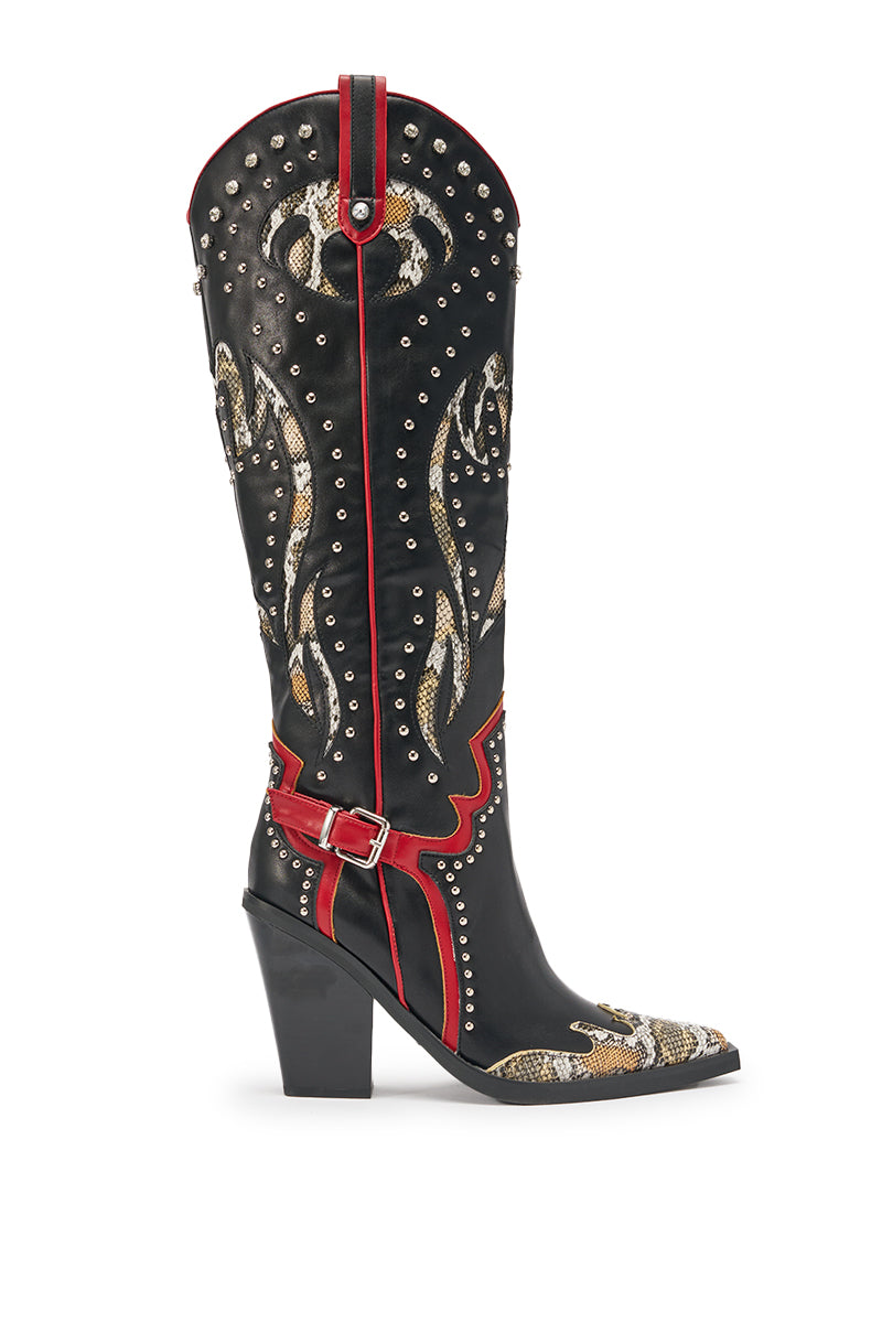 AZALEA WANG HYPERION BLACK MULTI COLOR WESTERN STUD BOOT