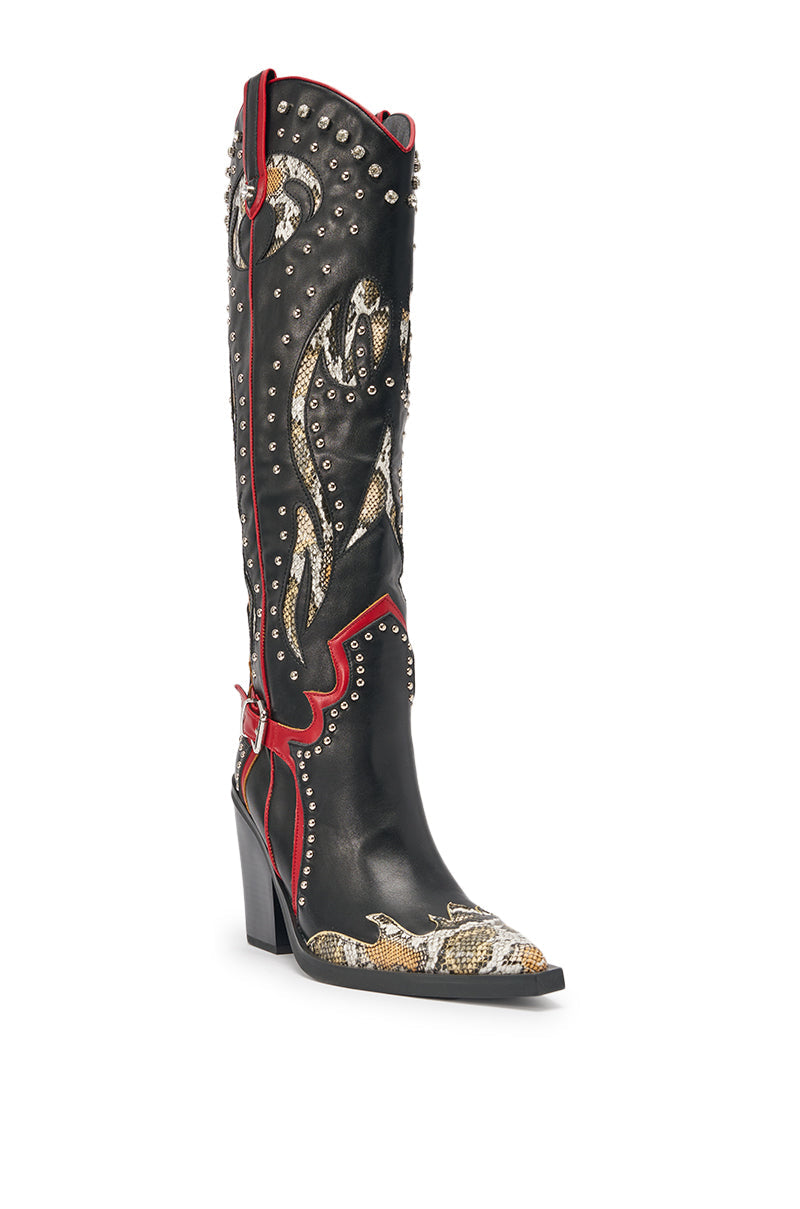 AZALEA WANG HYPERION BLACK MULTI COLOR WESTERN STUD BOOT