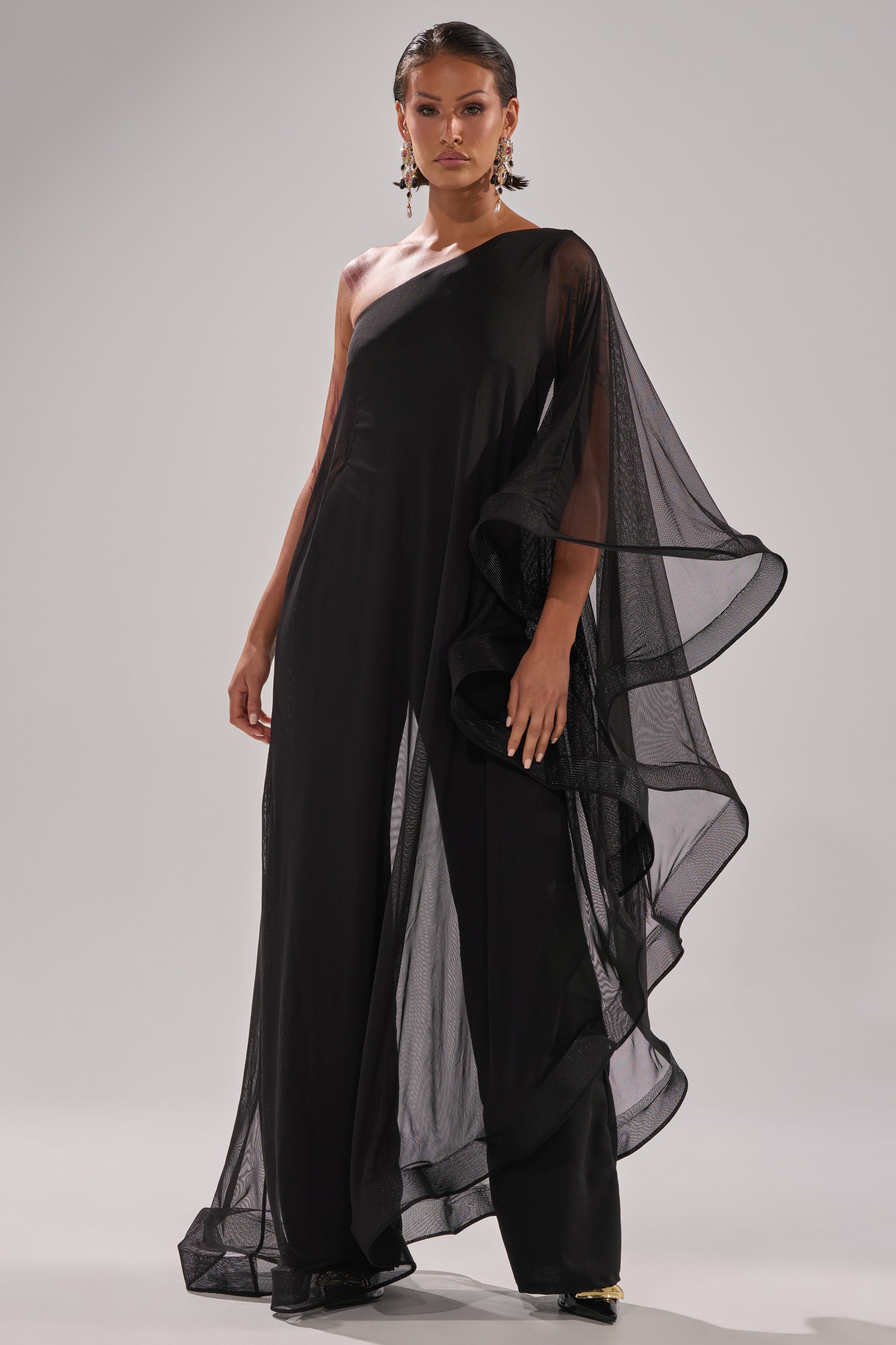 SANDO MESH JUMPSUIT IN BLACK