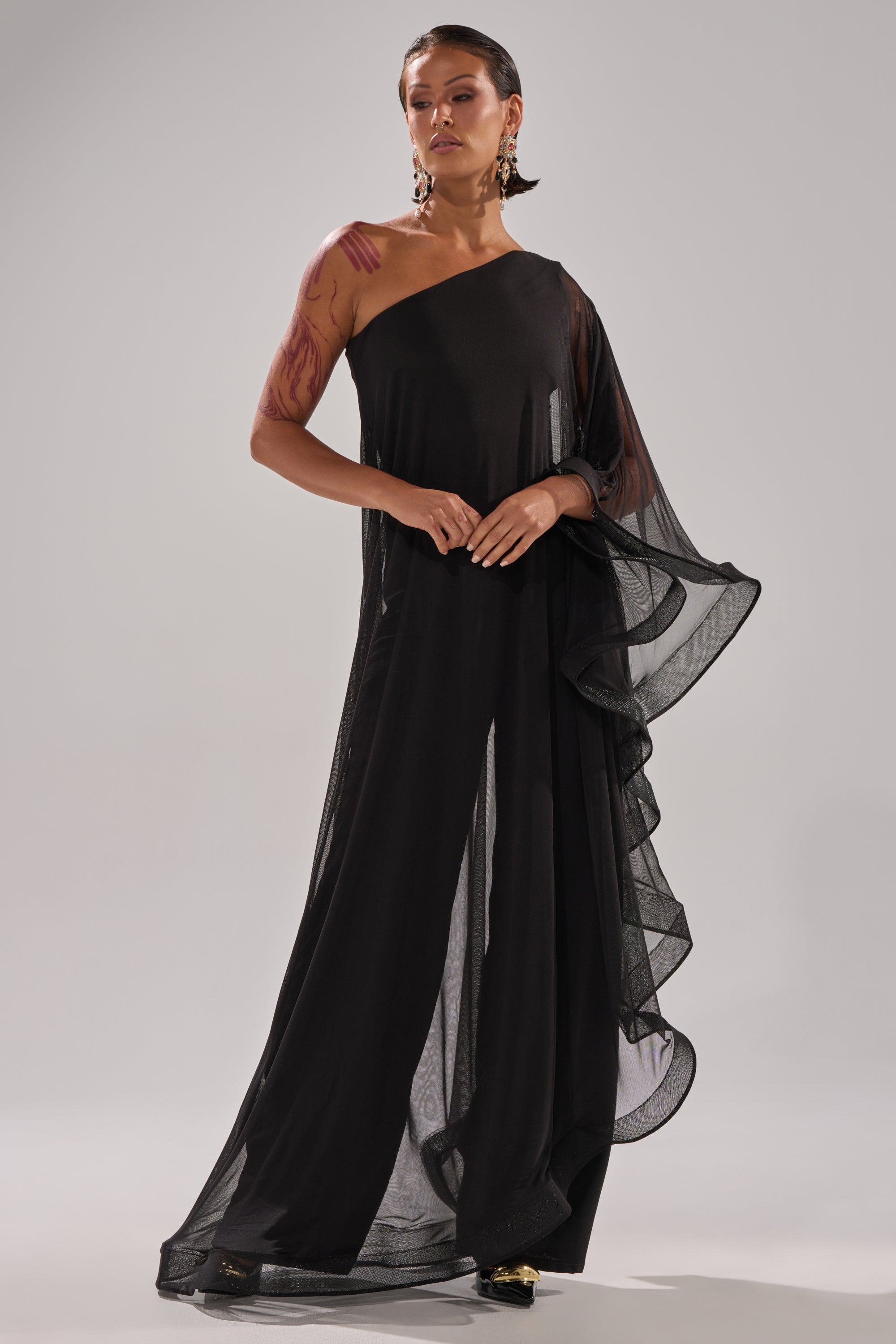 SANDO MESH JUMPSUIT IN BLACK