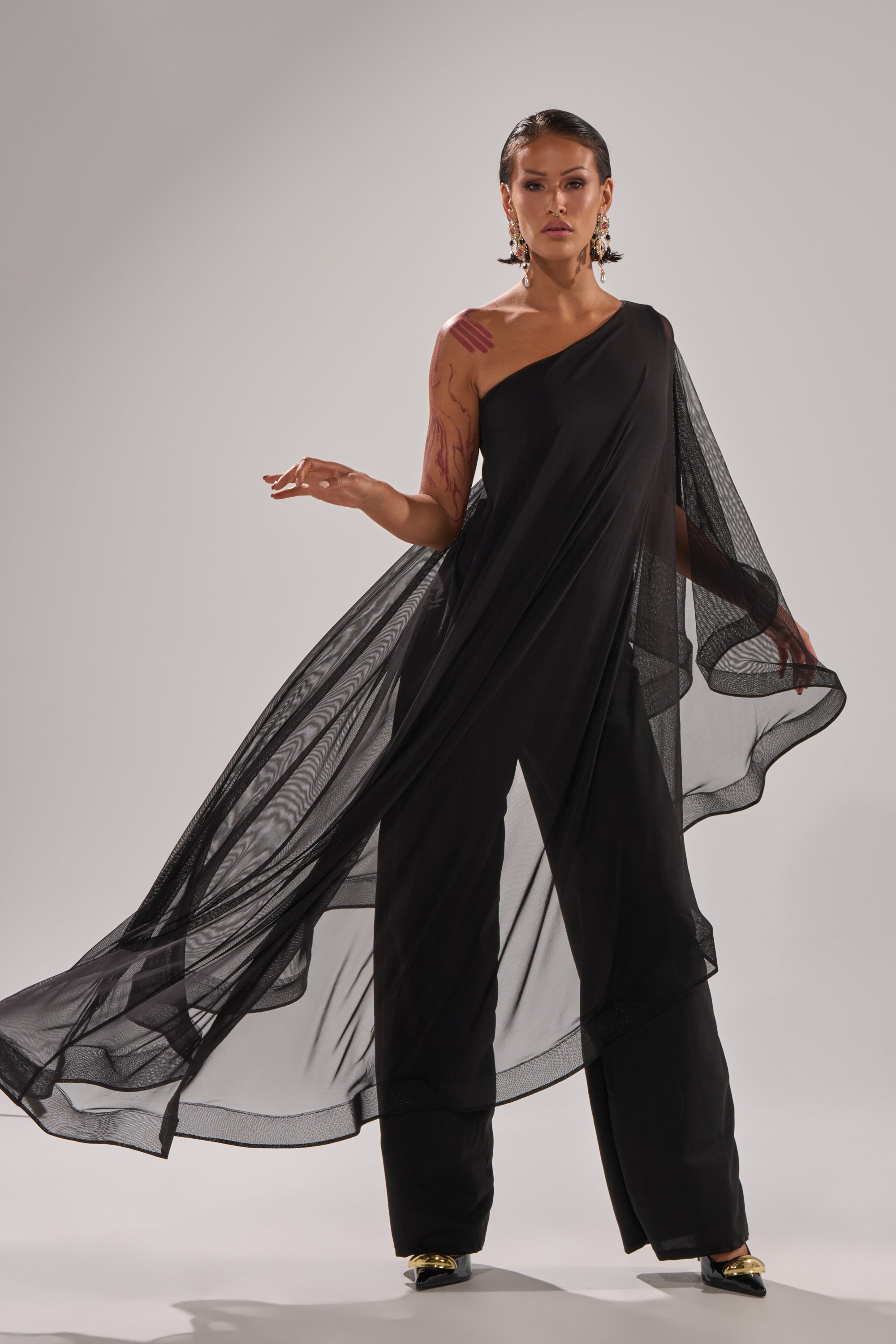SANDO MESH JUMPSUIT IN BLACK