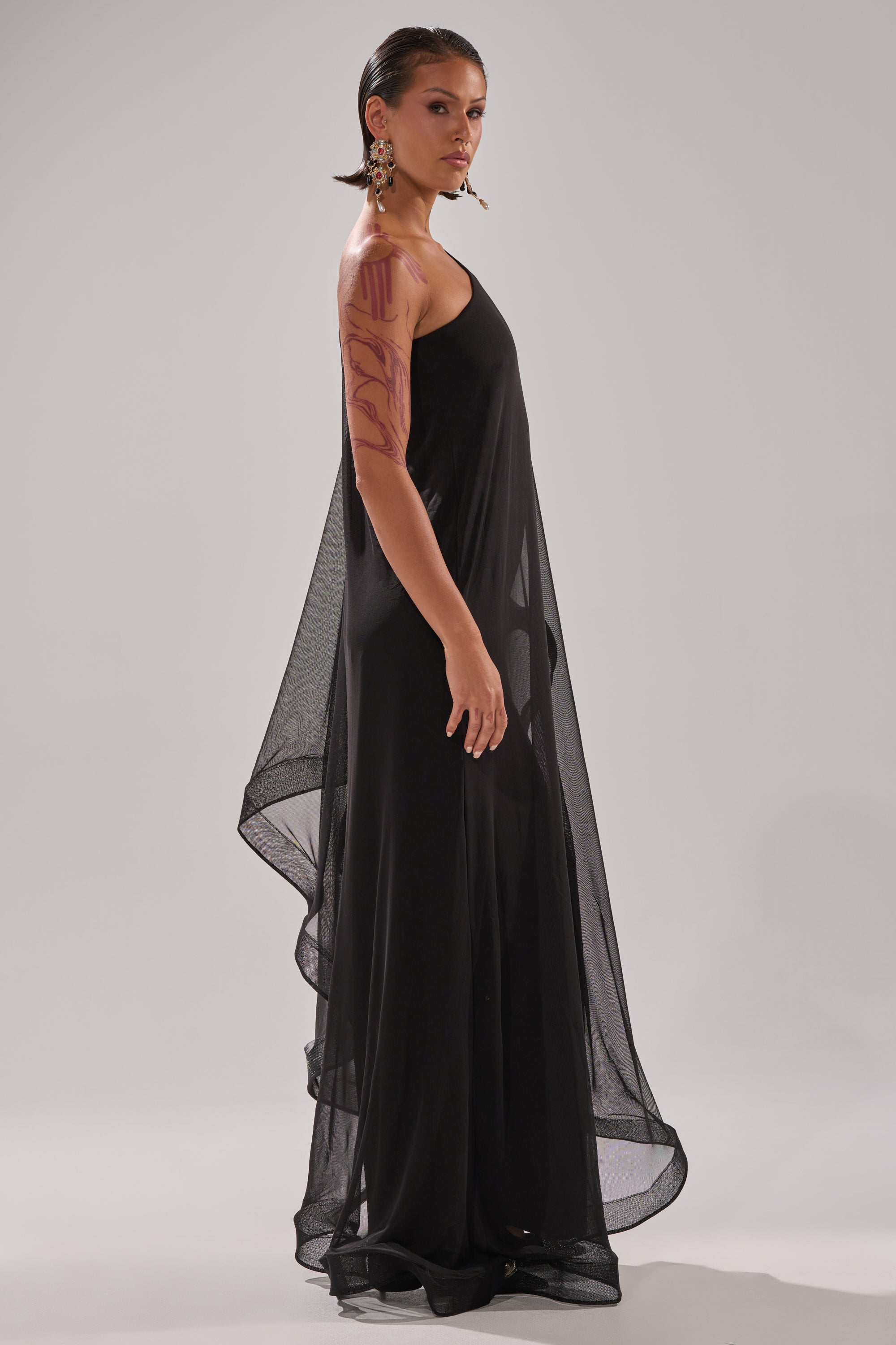 SANDO MESH JUMPSUIT IN BLACK