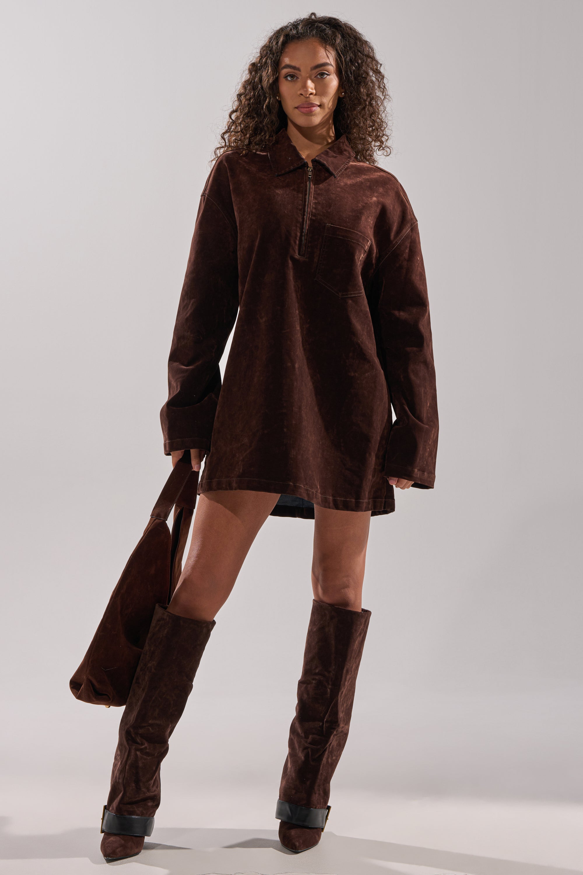 COOL GIRL OVERSIZED VELVET DENIM SHIRT DRESS