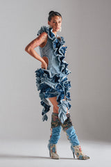 SAY IT AGAIN RUFFLED DENIM MINI DRESS