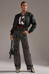 AMMO BONNE SOIREE RHINESTONE CARGO PANTS IN BLACK
