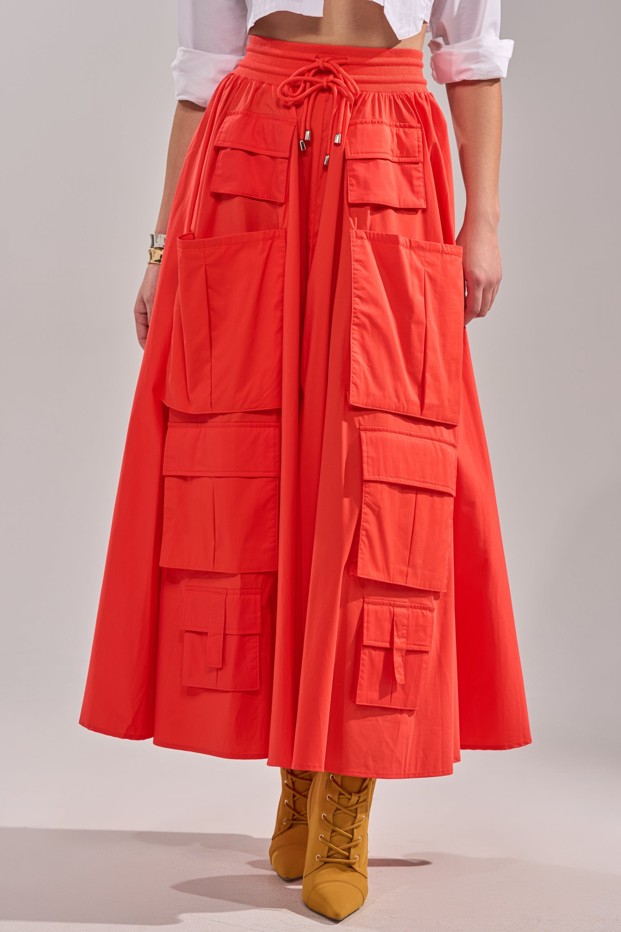 AMELIA CARGO POCKET MAXI SKIRT IN RED