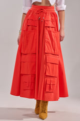 AMELIA CARGO POCKET MAXI SKIRT IN RED