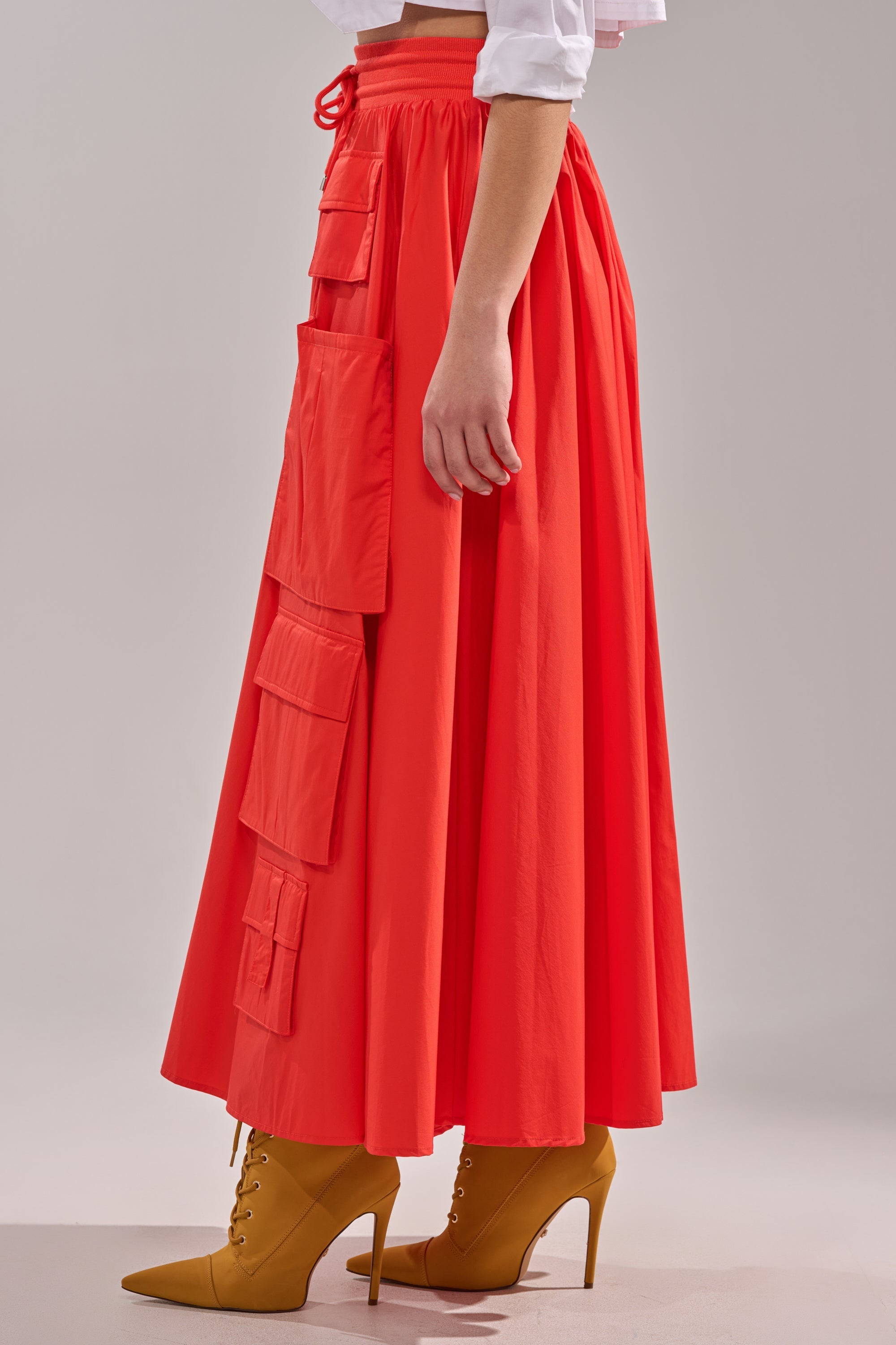 AMELIA CARGO POCKET MAXI SKIRT IN RED