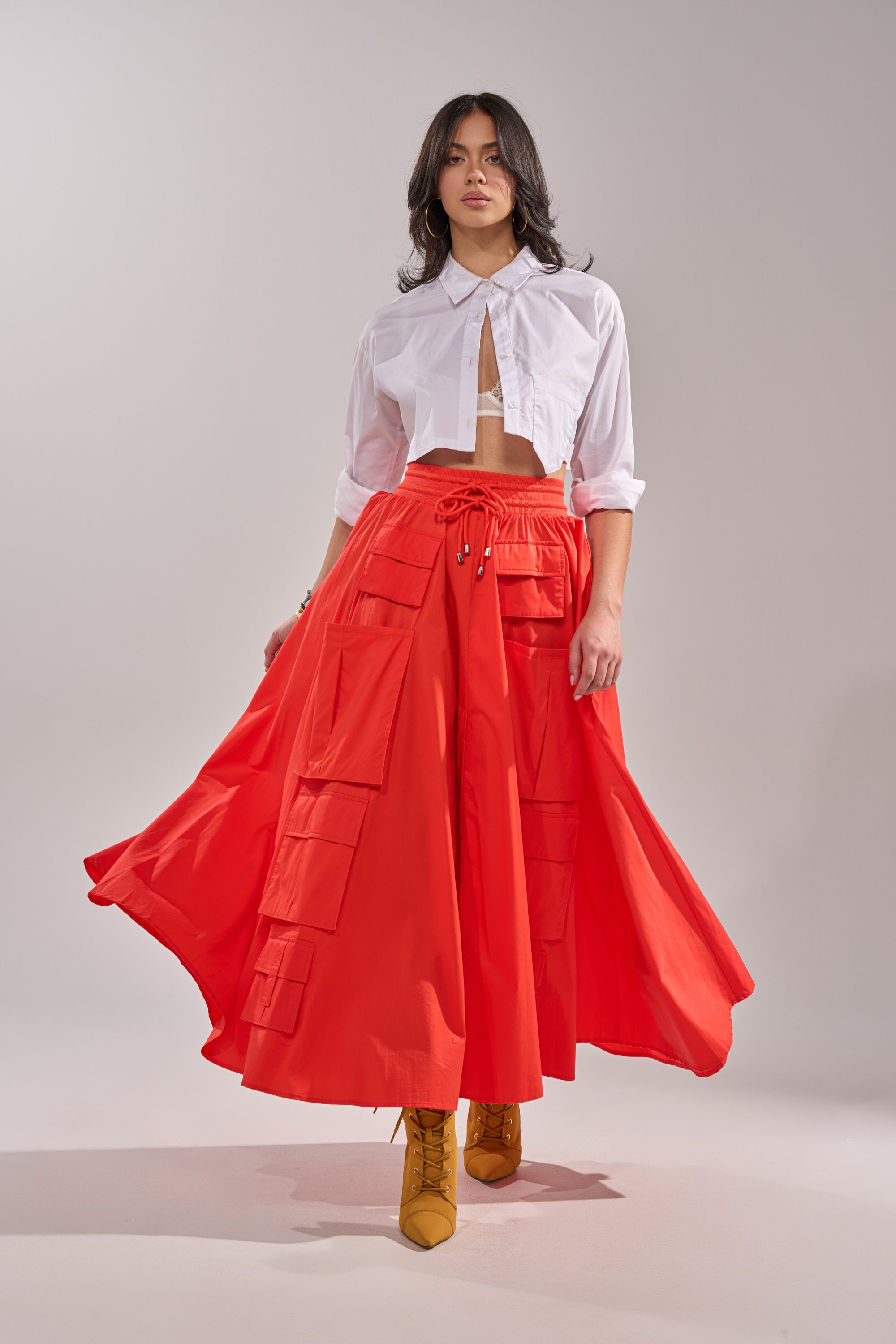 AMELIA CARGO POCKET MAXI SKIRT IN RED
