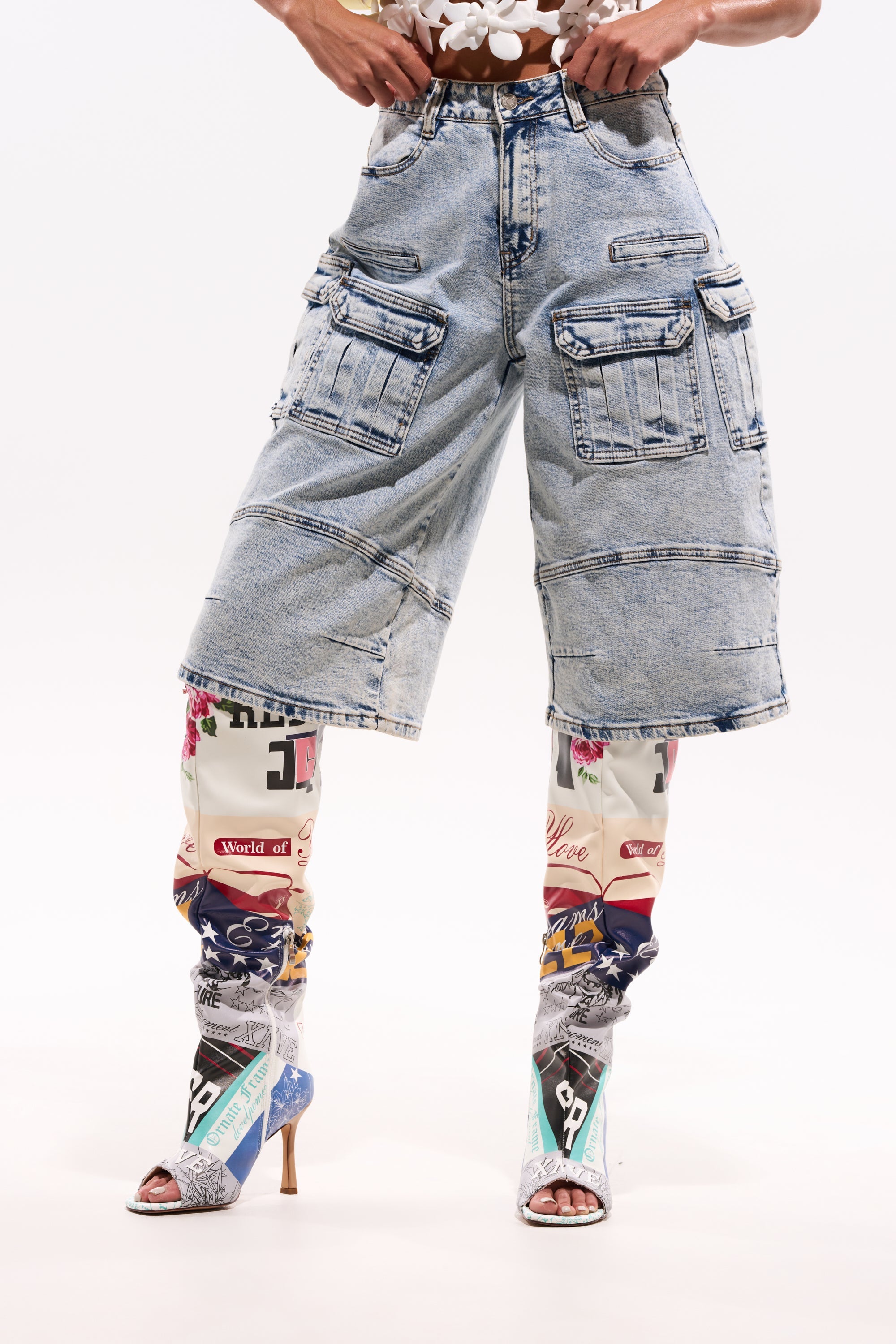 FORGET ME NOT DENIM CARGO BERMUDA SHORT