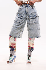 FORGET ME NOT DENIM CARGO BERMUDA SHORT