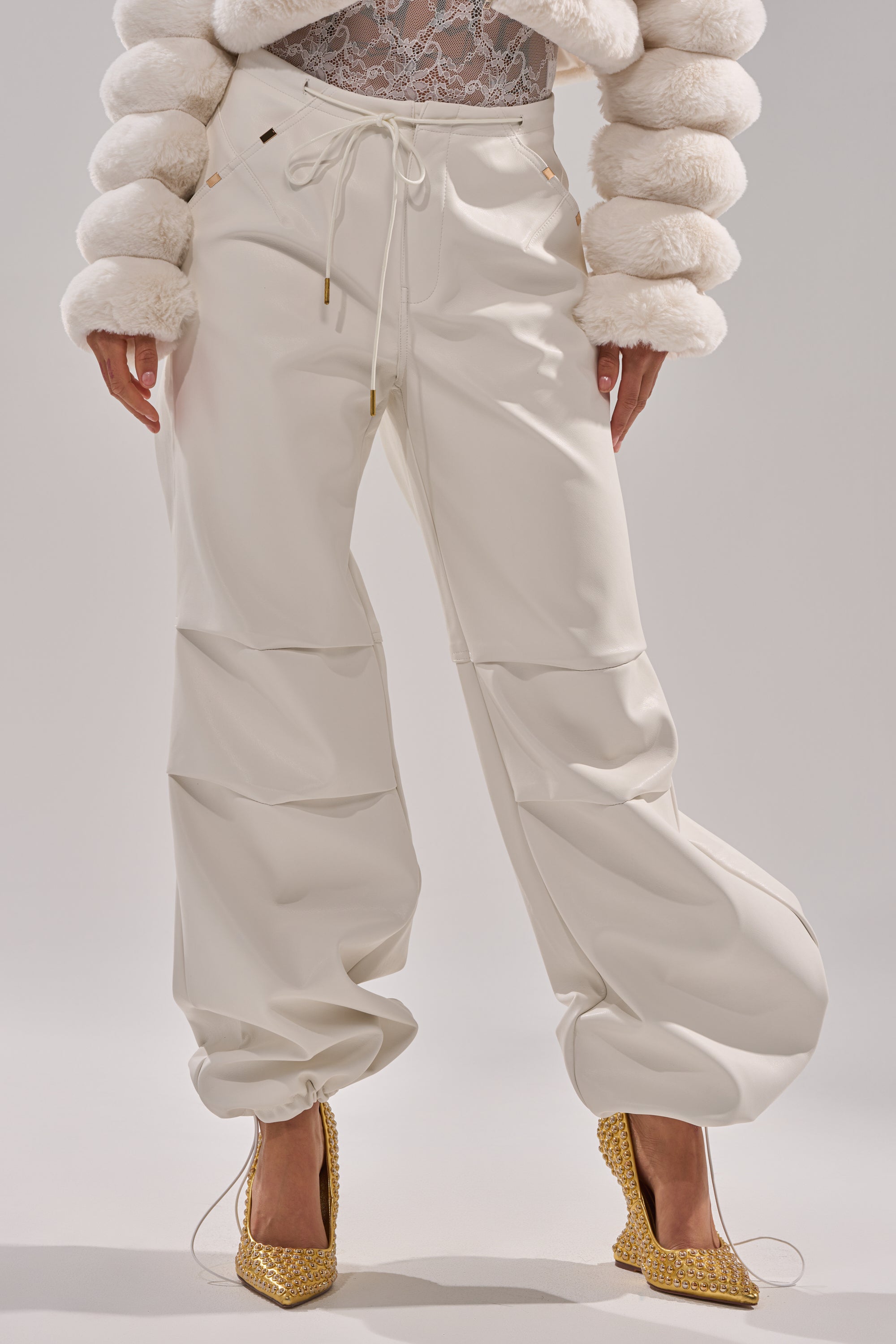 GET WITH IT FAUX LEATHER TROUSER IN WHITE