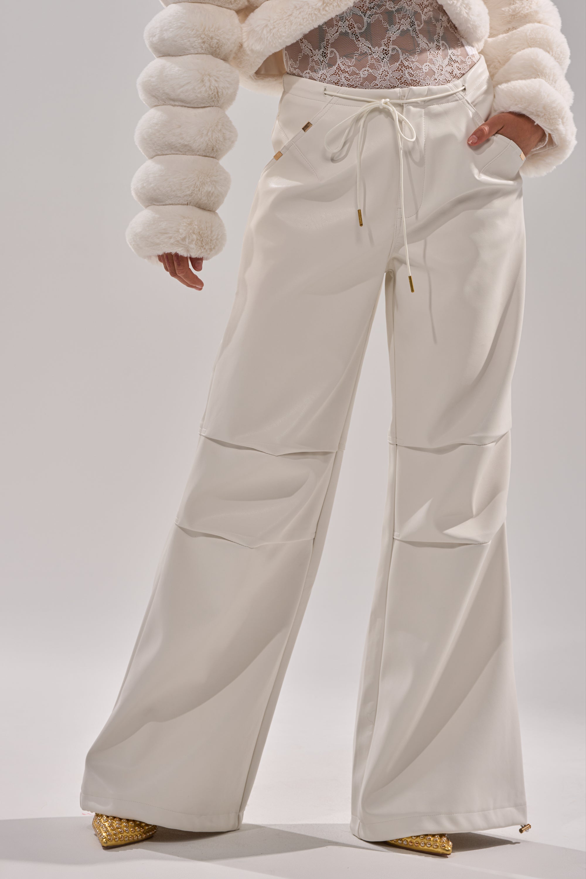 GET WITH IT FAUX LEATHER TROUSER IN WHITE