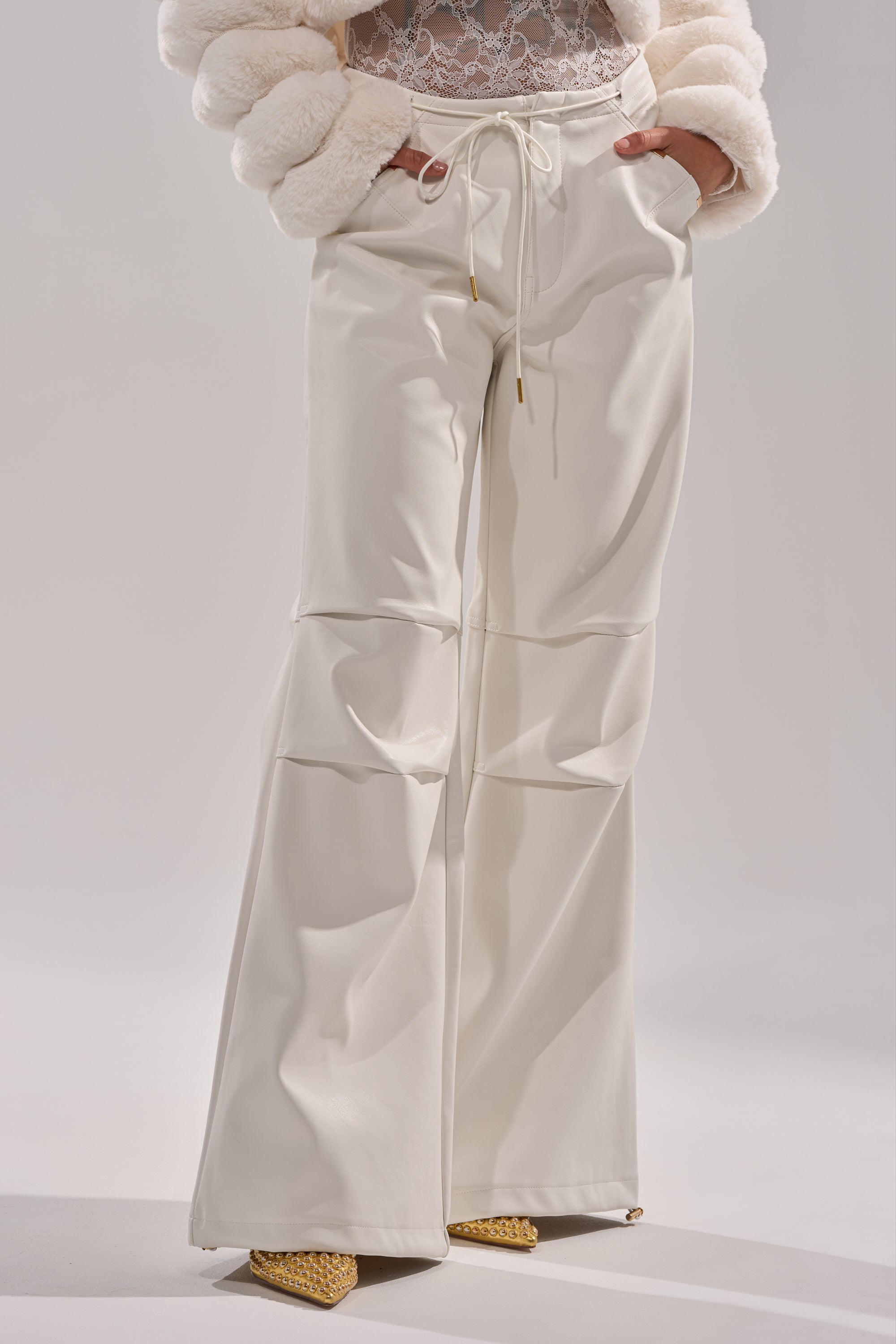 GET WITH IT FAUX LEATHER TROUSER IN WHITE