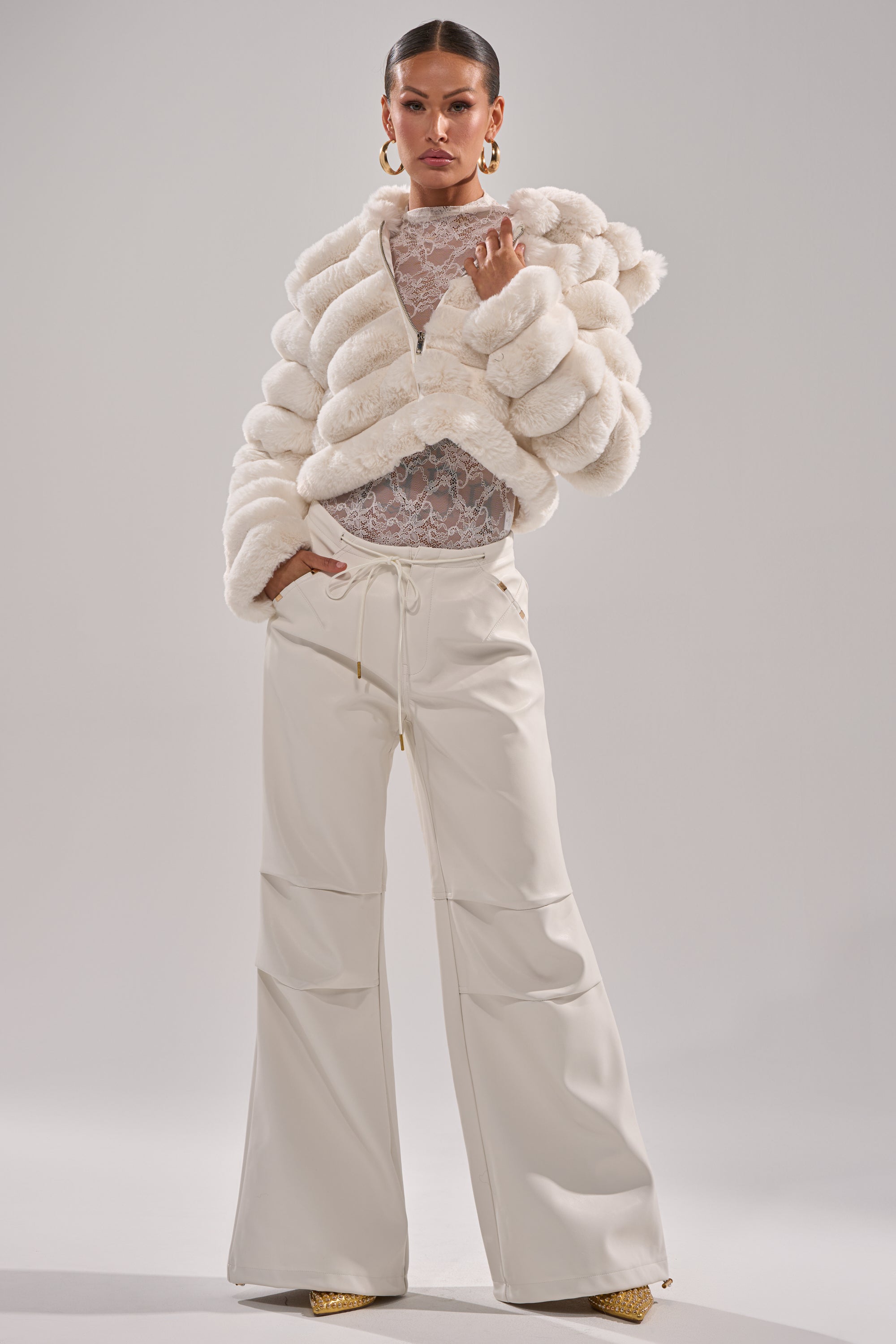 GET WITH IT FAUX LEATHER TROUSER IN WHITE