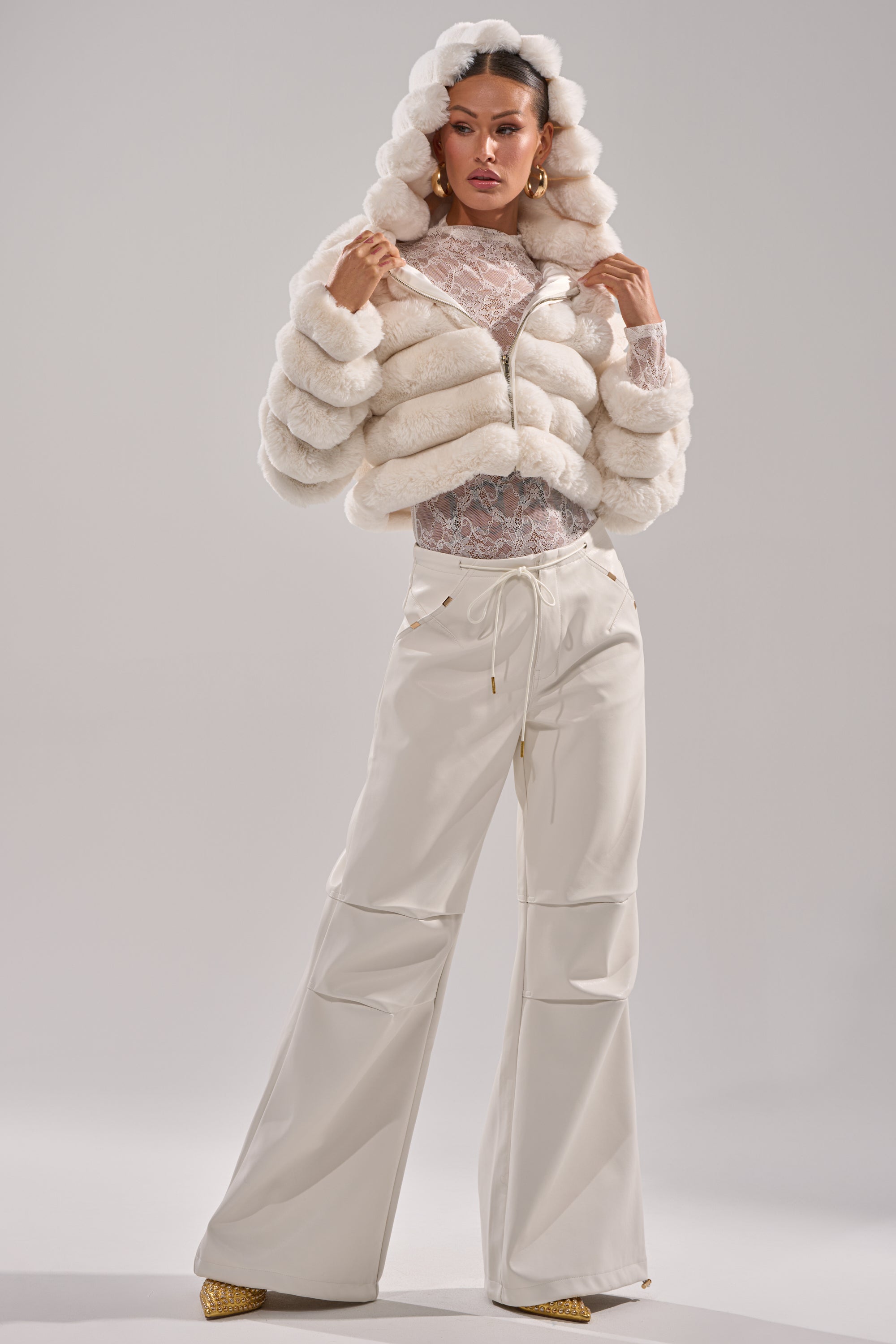 GET WITH IT FAUX LEATHER TROUSER IN WHITE